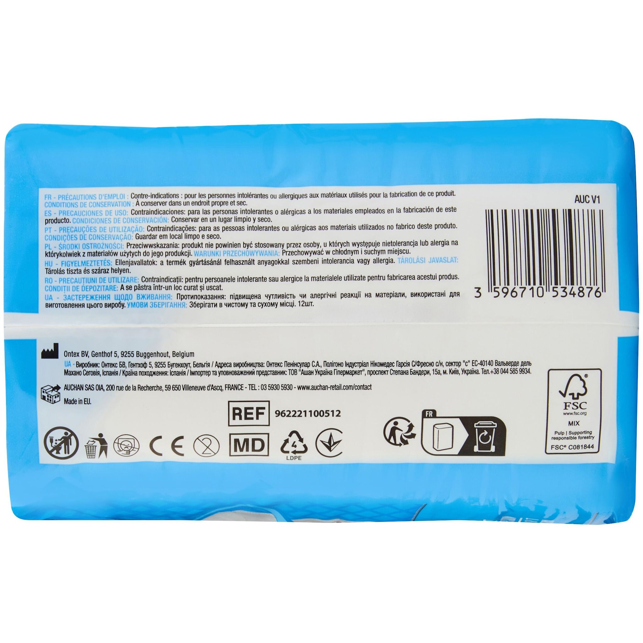 Voir la diapositive 3 : AUCHAN Culottes incontinence jour taille M 70-100cm 12 culottes