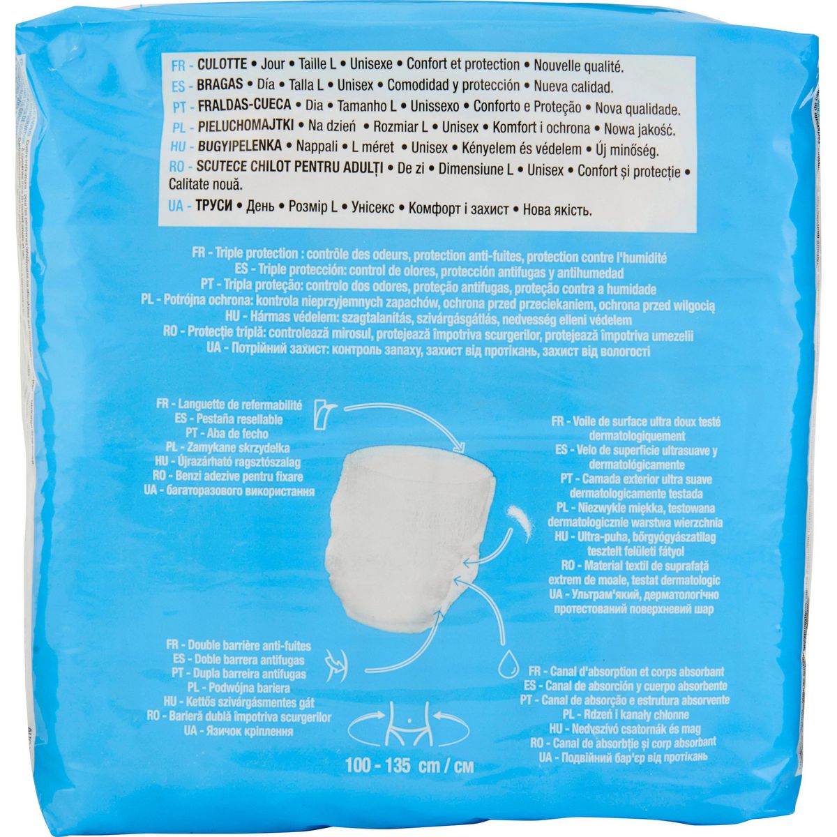 AUCHAN Culottes incontinence protection optimale jour taille L 100-135cm 10 culottes