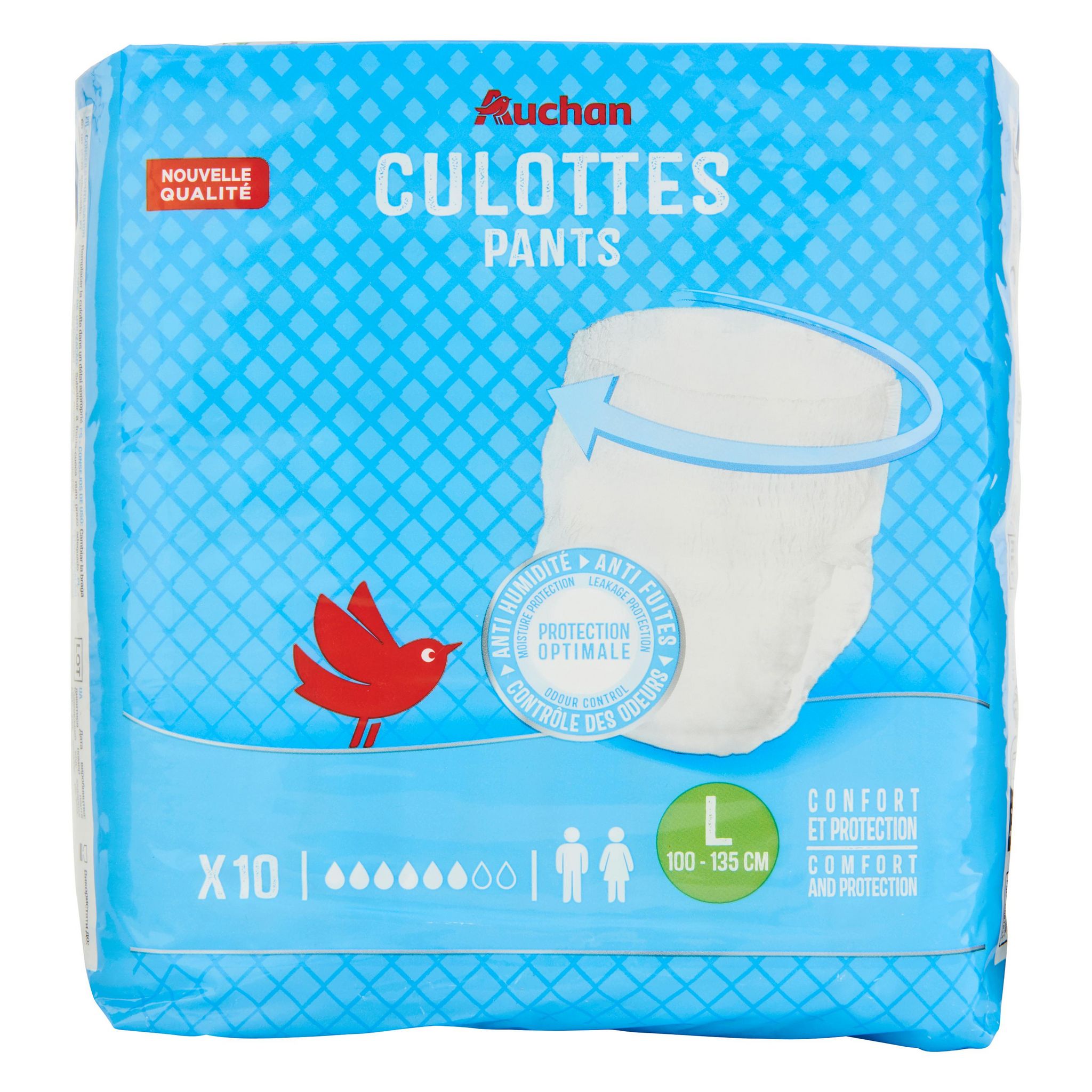 Voir la diapositive 5 : AUCHAN Culottes incontinence taille L 100-135cm 10 culottes