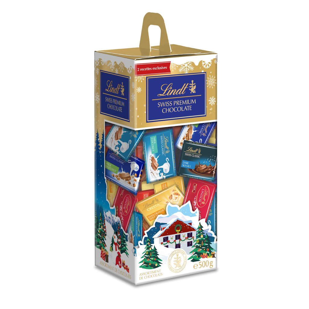 LINDT Assortiment de bouchées de chocolats au lait, noir et blanc 500g