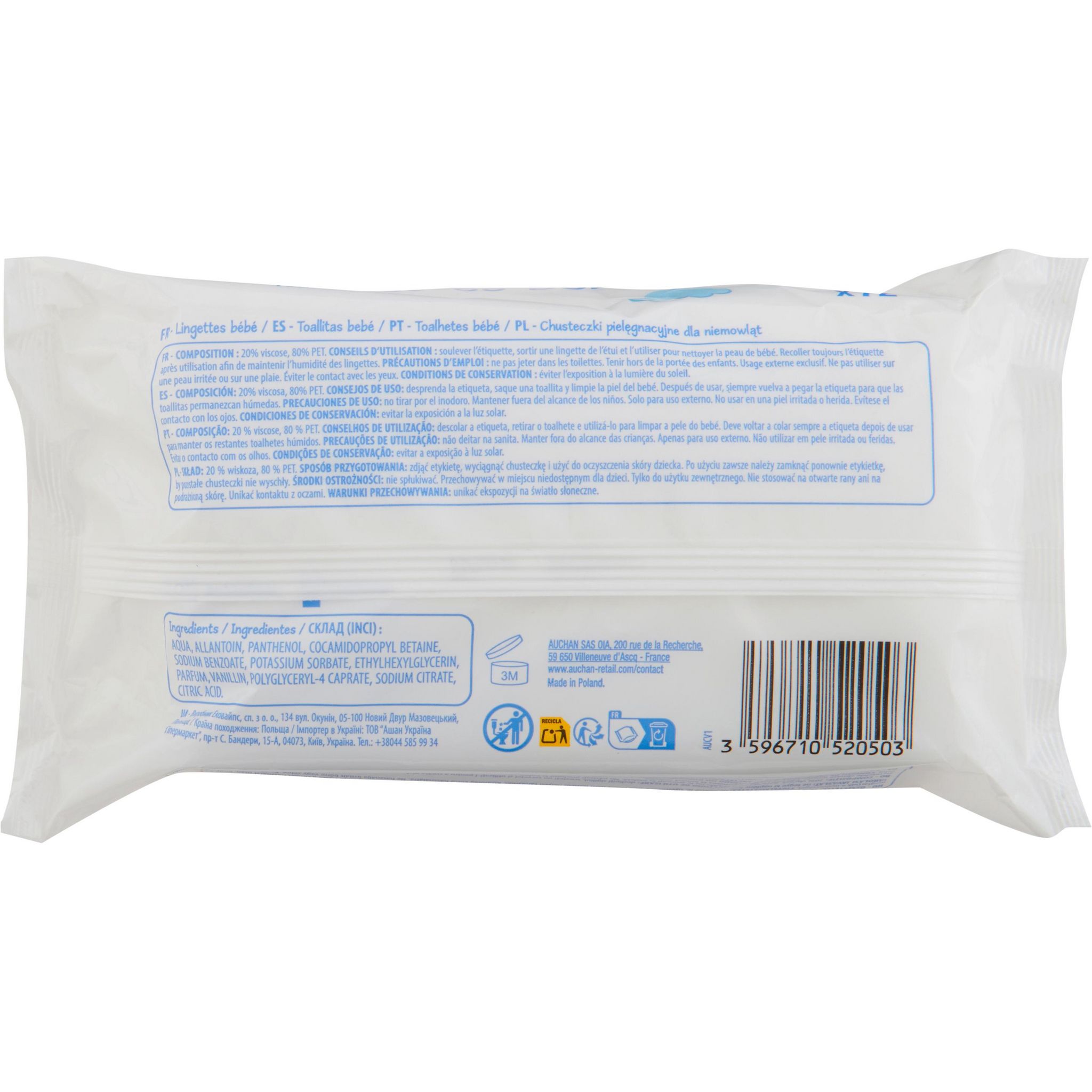 Voir la diapositive 2 : POUCE Lingettes bébé 72 lingettes