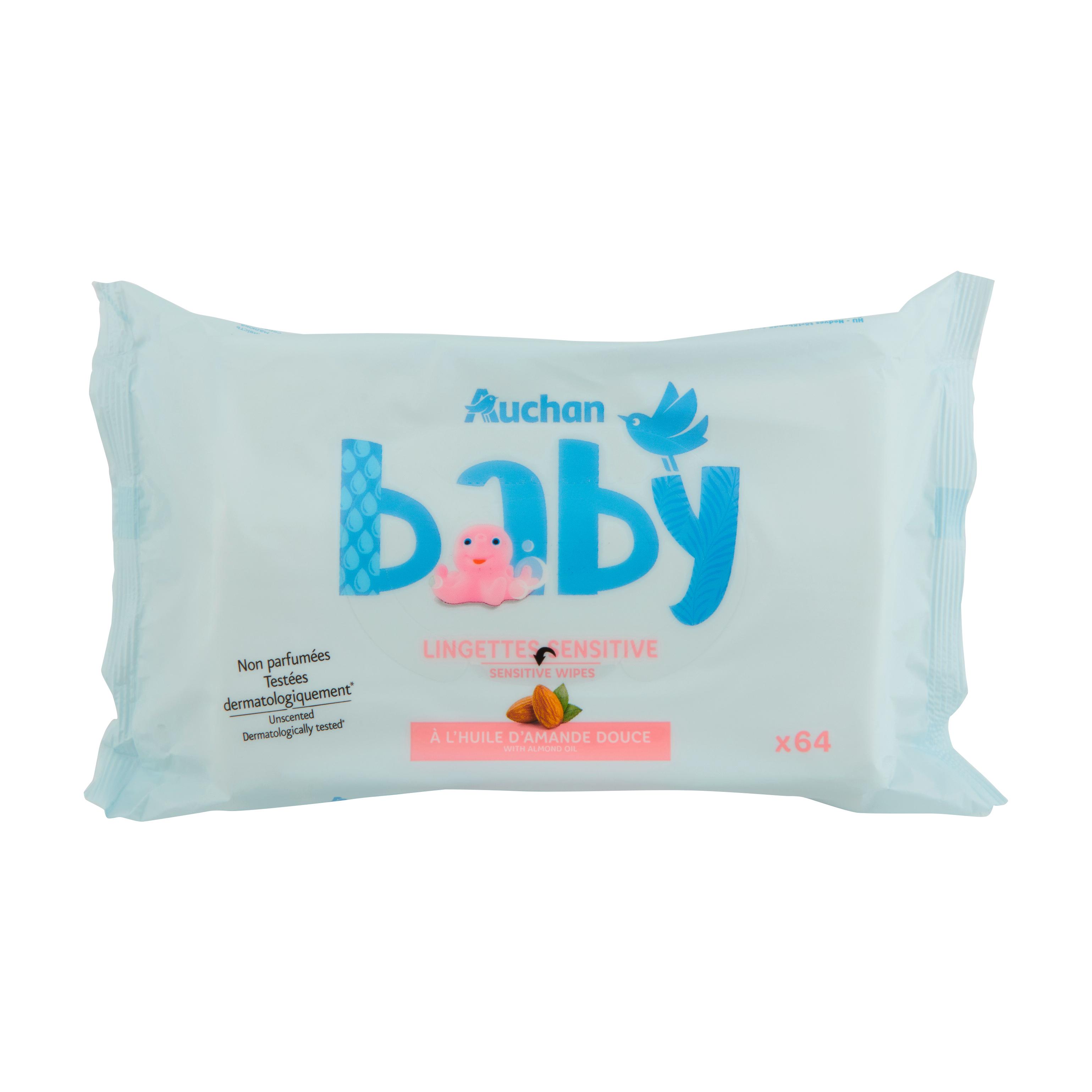 Voir la diapositive 4 : AUCHAN BABY Lingettes sensitive à l'huile d'amande douce 64 lingettes