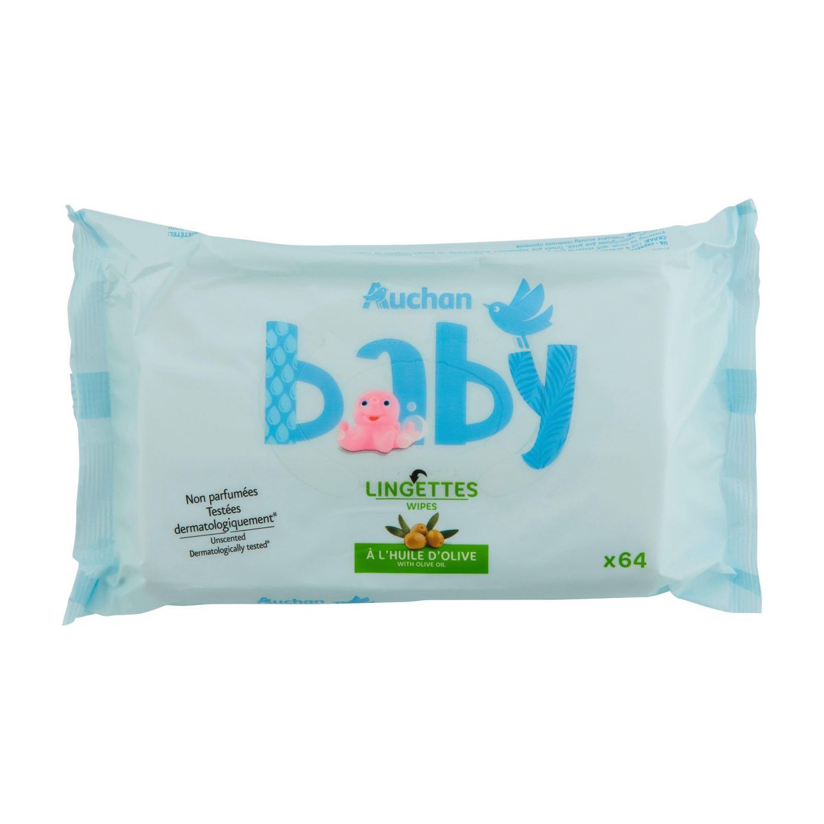 AUCHAN BABY Lingettes à l'huile d'olive 64 lingettes