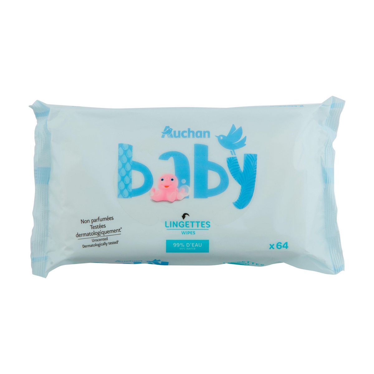 AUCHAN BABY Lingettes à l'eau pure 64 lingettes