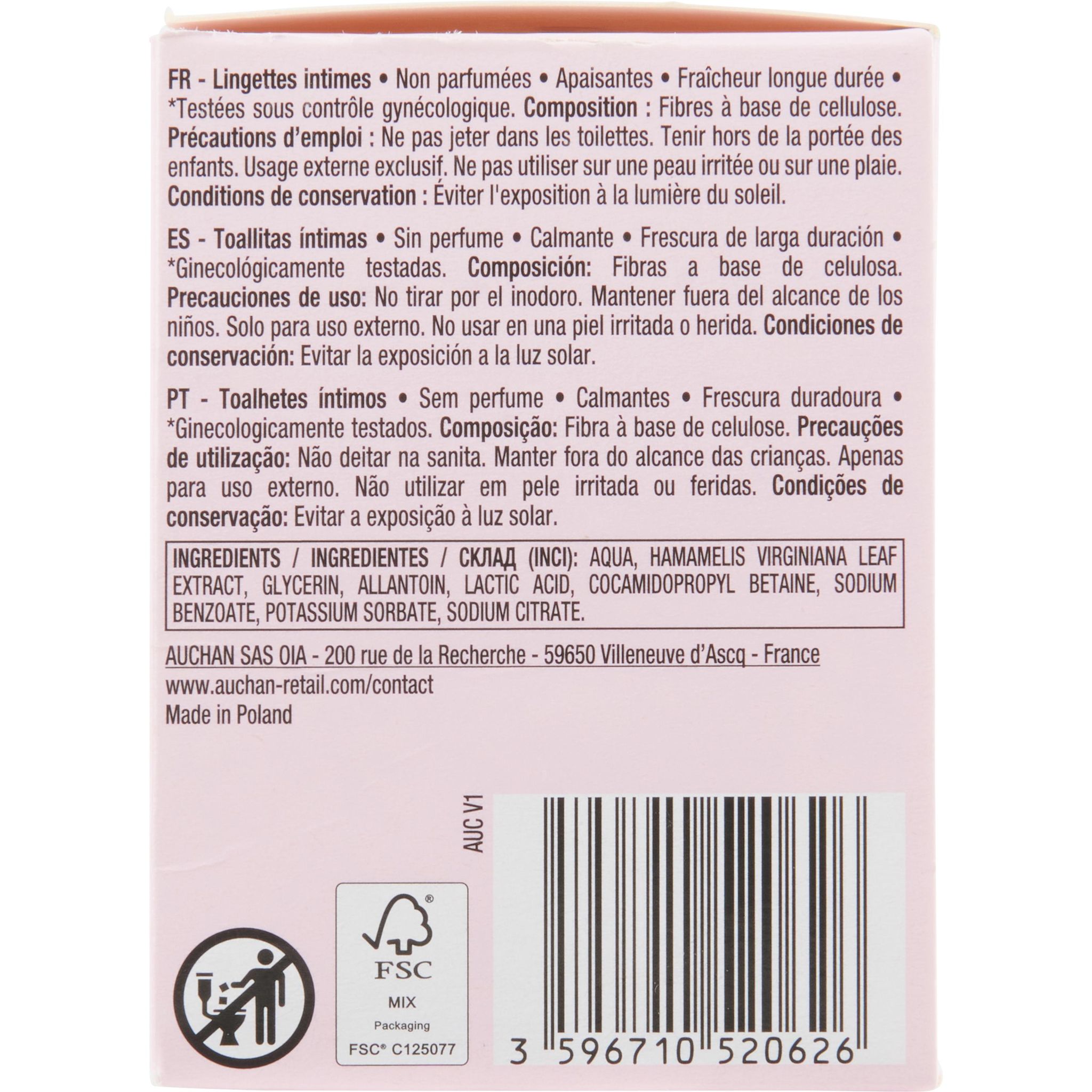 Voir la diapositive 2 : COSMIA Lingettes intimes non parfumées 16 lingettes