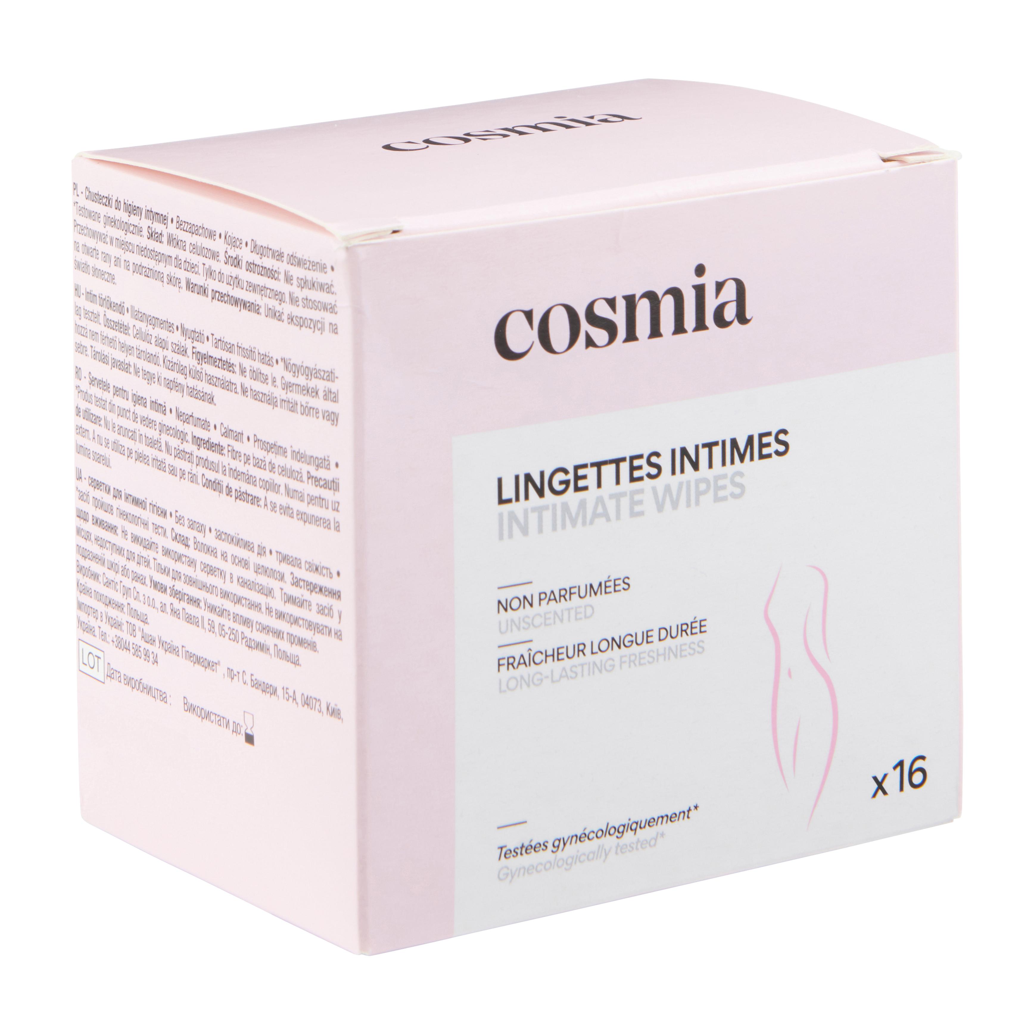 Voir la diapositive 4 : COSMIA Lingettes intimes non parfumées 16 lingettes