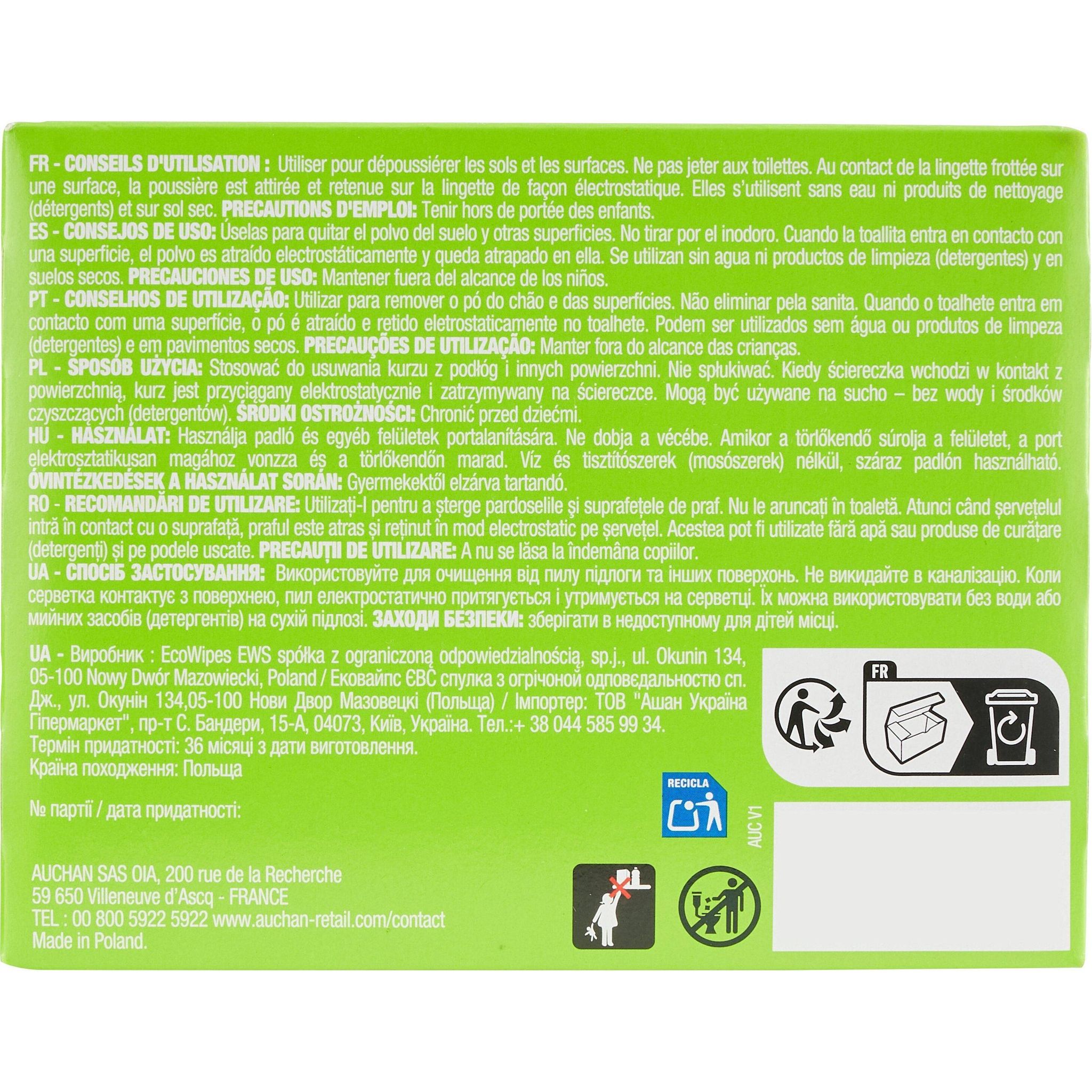 Voir la diapositive 2 : AUCHAN Lingettes balai sèches dépoussiérantes antistatiques 20 pièces