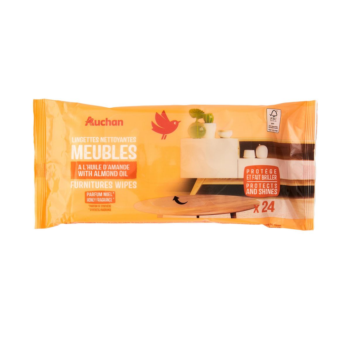 AUCHAN Lingettes meubles 24 lingettes