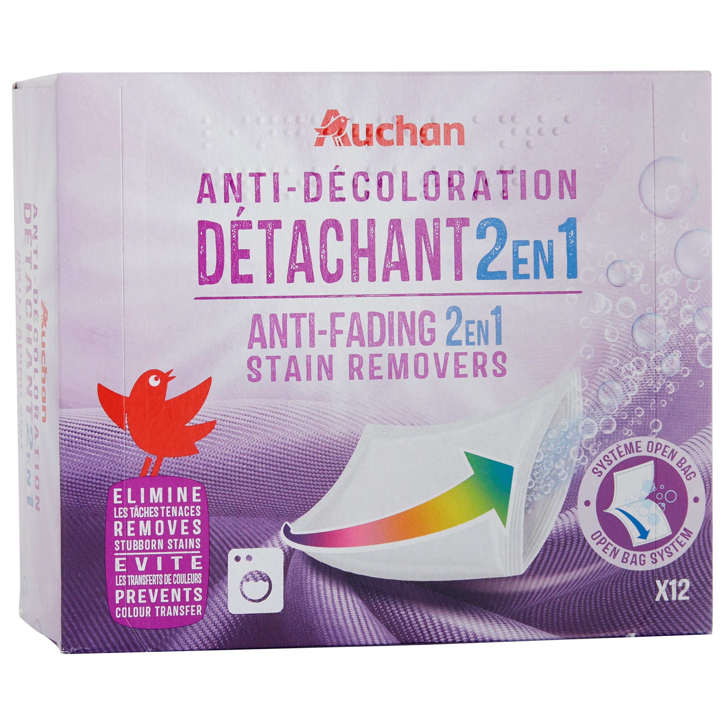 Voir la diapositive 3 : AUCHAN Lingettes anti-décoloration détachant 2en1 12 lingettes