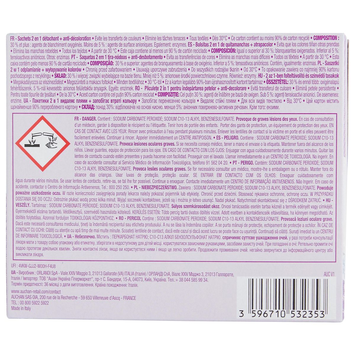 AUCHAN Lingettes anti-décoloration détachant 2en1 12 lingettes