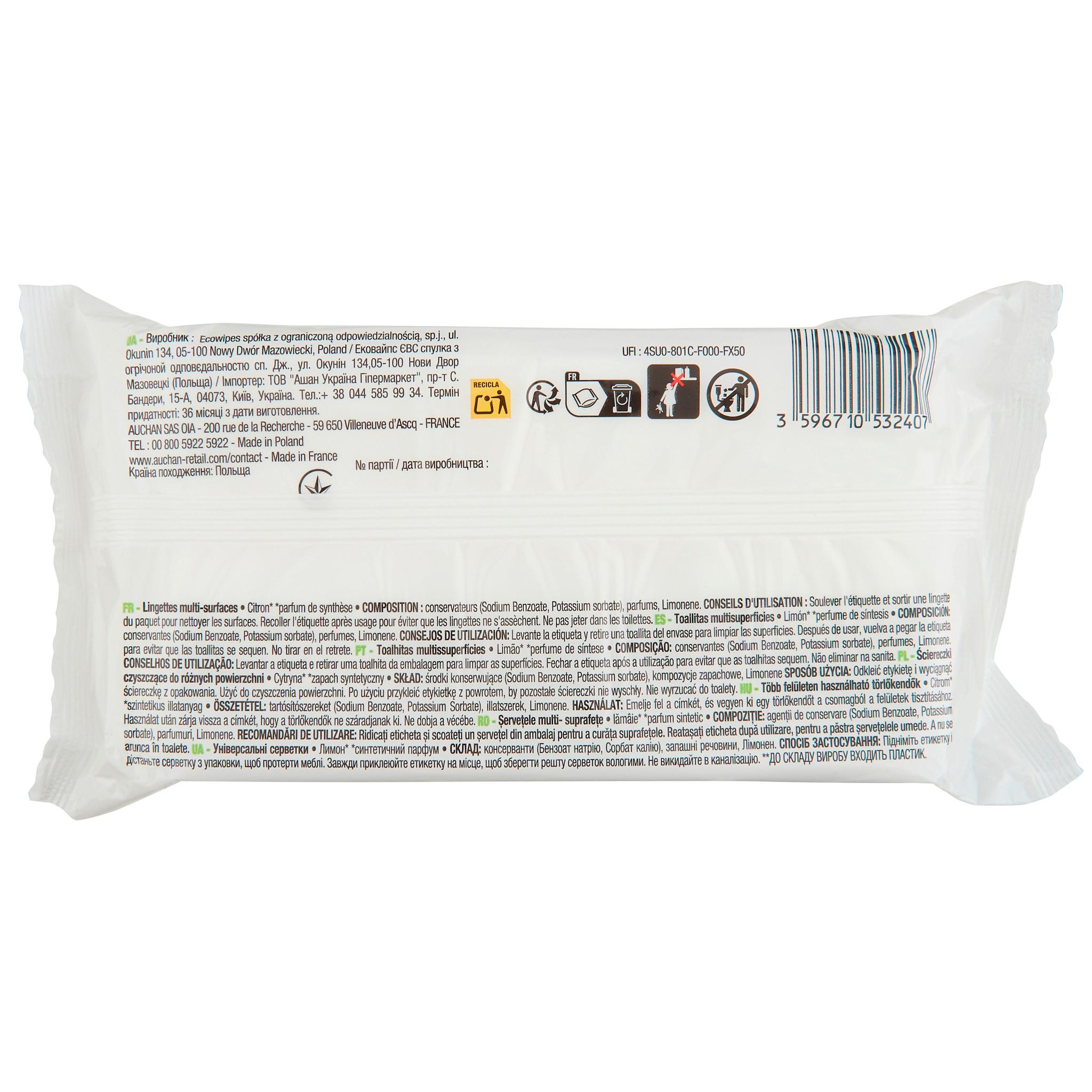 Voir la diapositive 2 : POUCE Lingettes multi-surfaces citron 50 lingettes