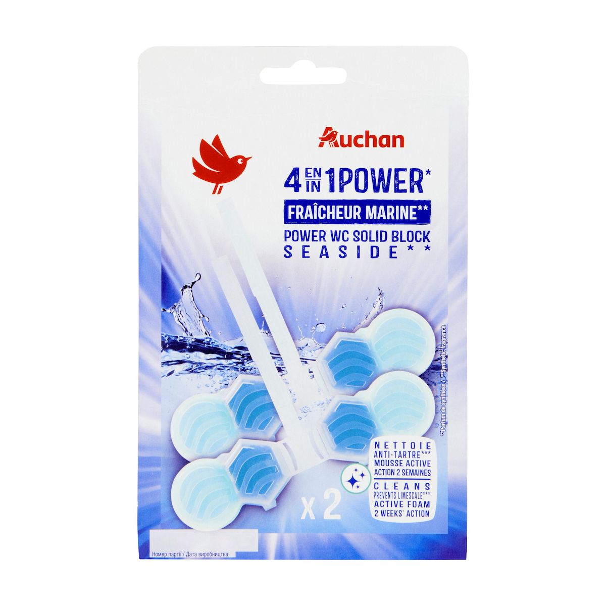 AUCHAN Bloc WC 4 en 1 power fraîcheur marine 2 blocs