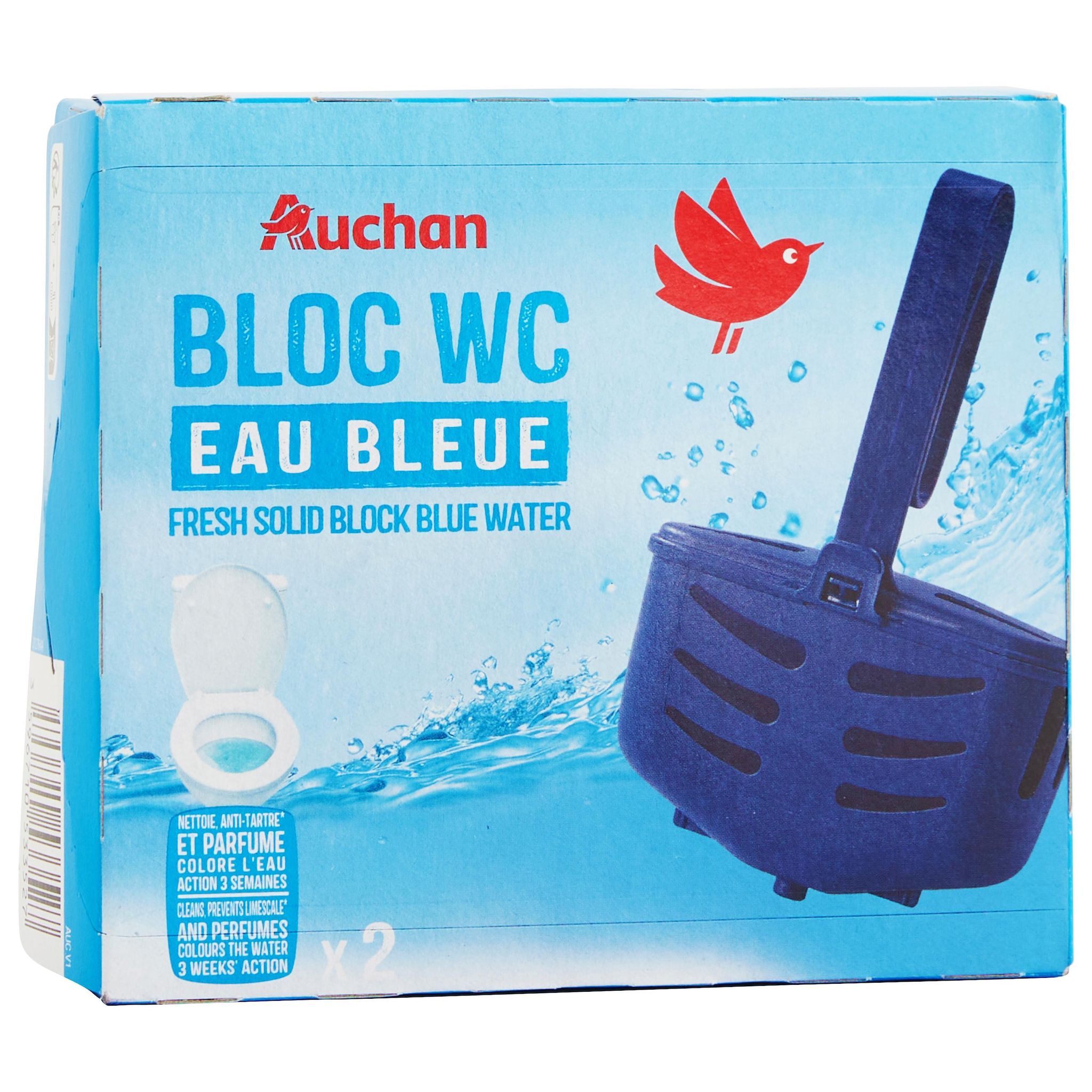 Voir la diapositive 3 : AUCHAN Bloc WC solide eau bleue 2 blocs