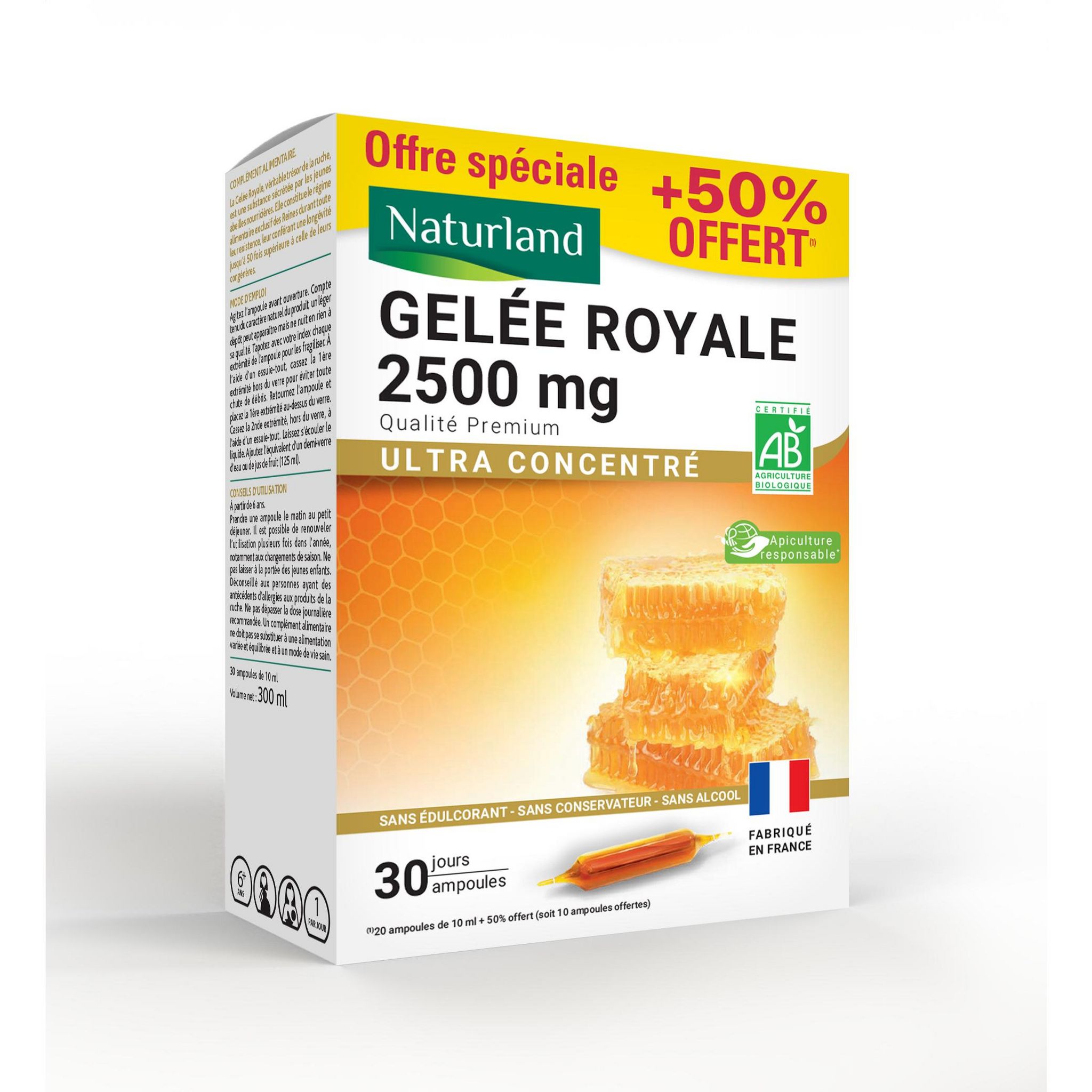 NATURLAND Gelée royale 2500mg bio 30 ampoules