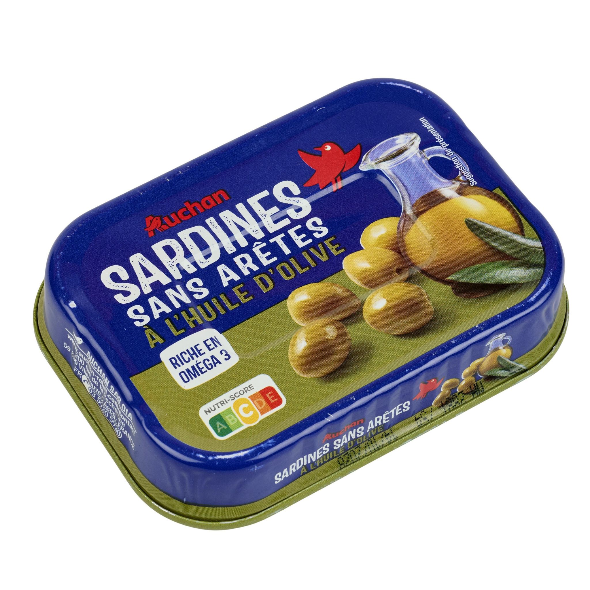 Voir la diapositive 2 : AUCHAN Sardines sans arrêtes à l'huile d'olive 100g