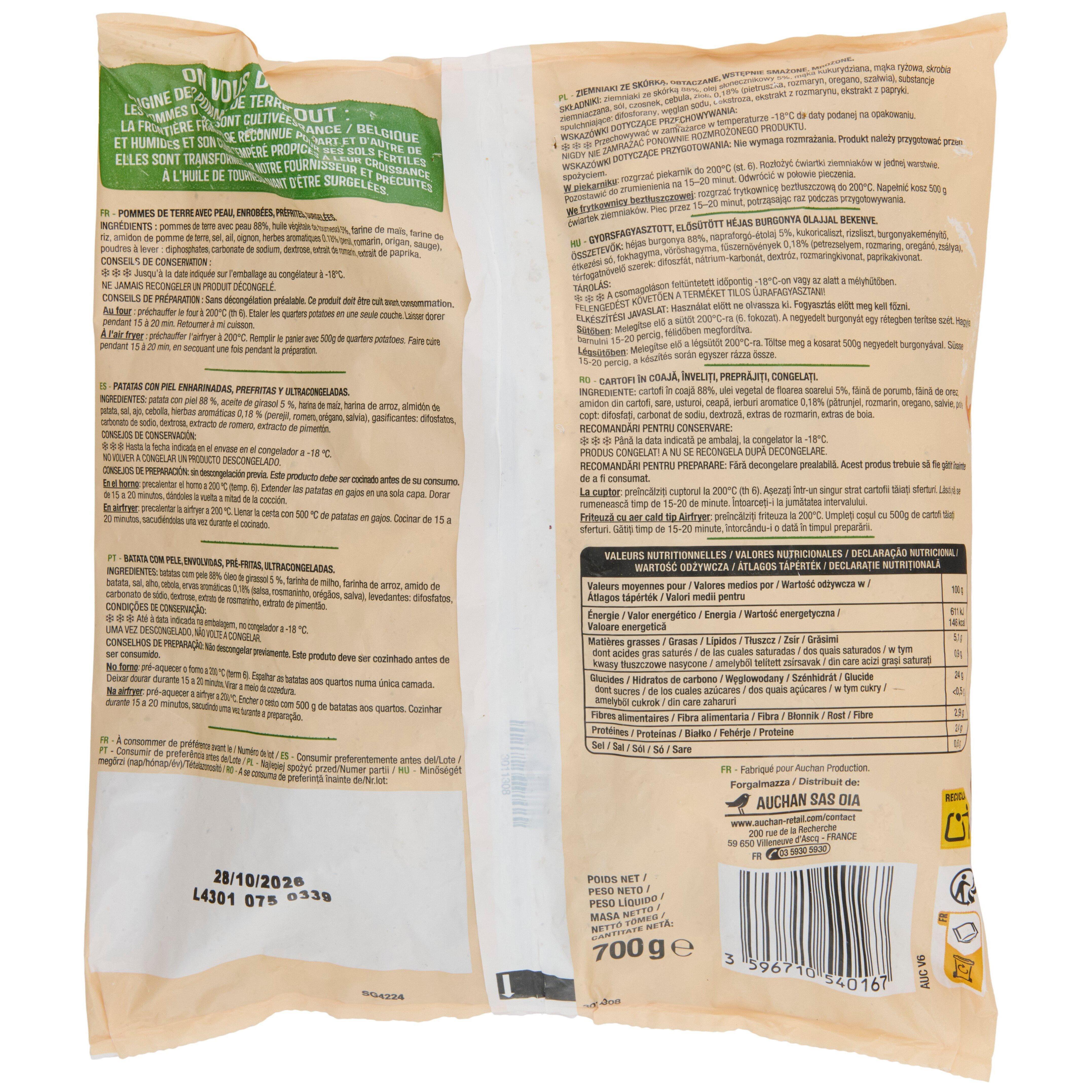 Voir la diapositive 2 : AUCHAN Potatoes aux herbes 700g