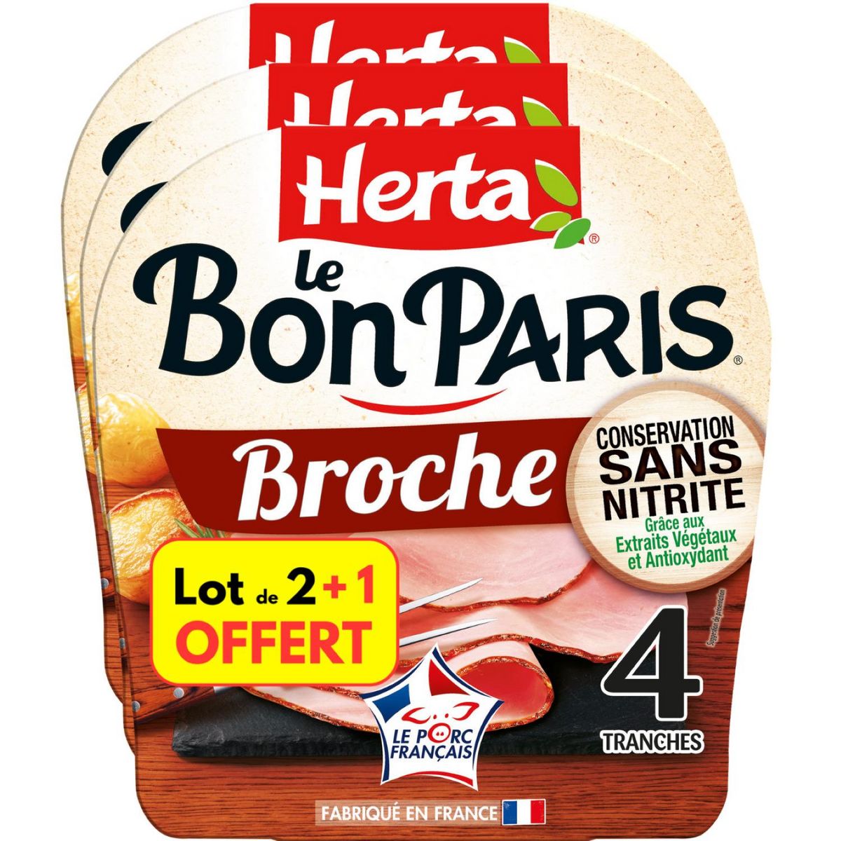 HERTA Le bon Paris jambon à la broche sans nitrite 2x4 tranches + 4 offertes 420g