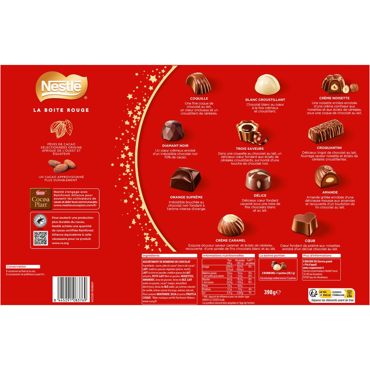 NESTLE La boite rouge assortiment de bonbons de chocolat au lait et noir 398g