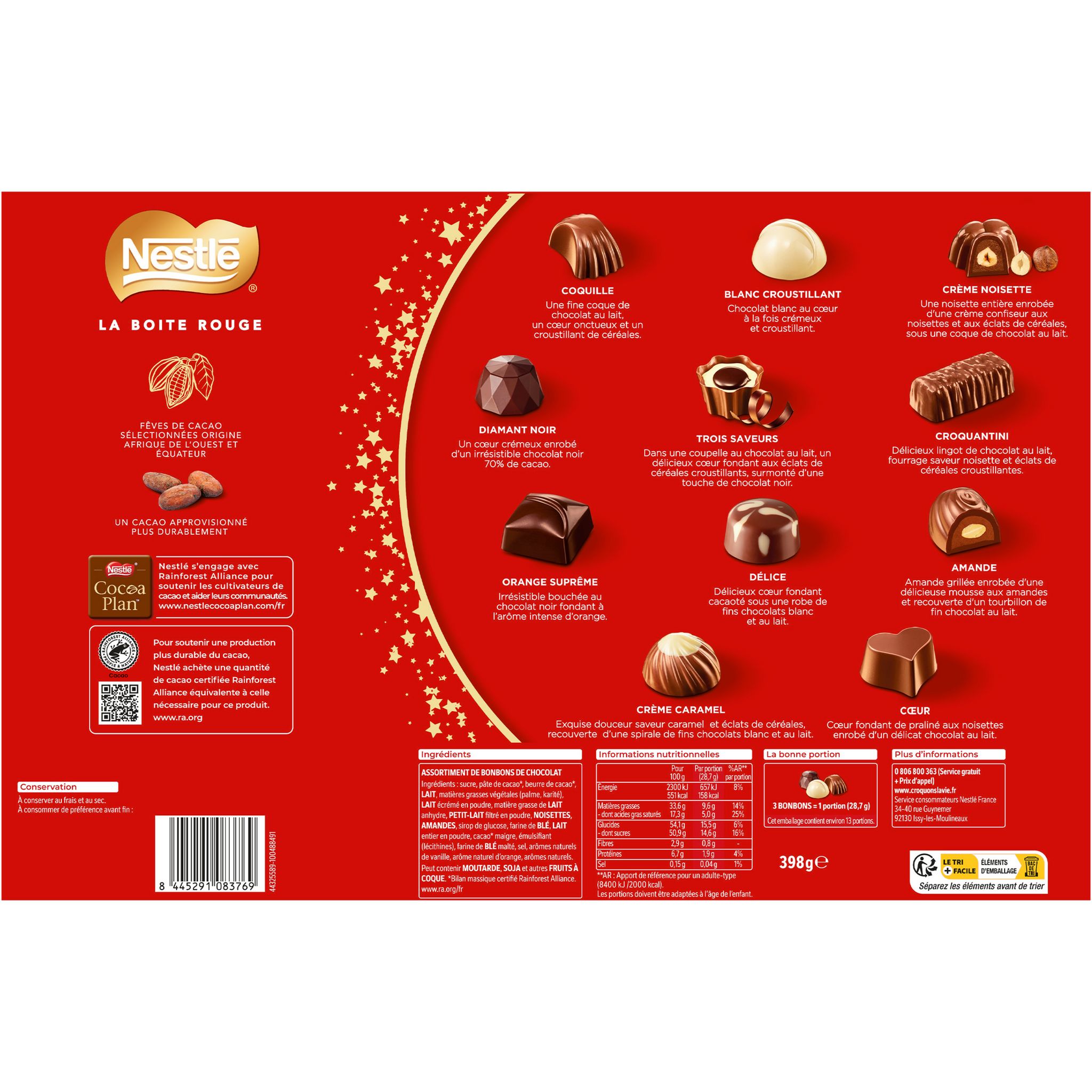 Voir la diapositive 2 : NESTLE La boite rouge assortiment de bonbons de chocolat au lait et noir 398g