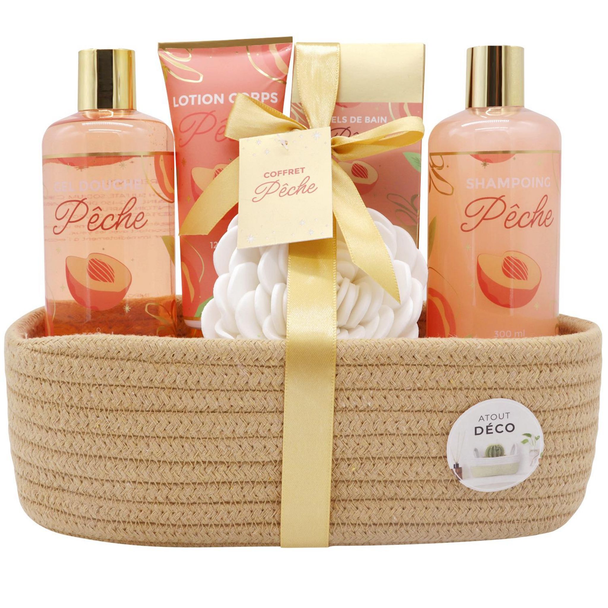 FRENCH TENDANCE Coffret corps & bain à la pêche 4 produits + 1 fleur de douche 1 coffret