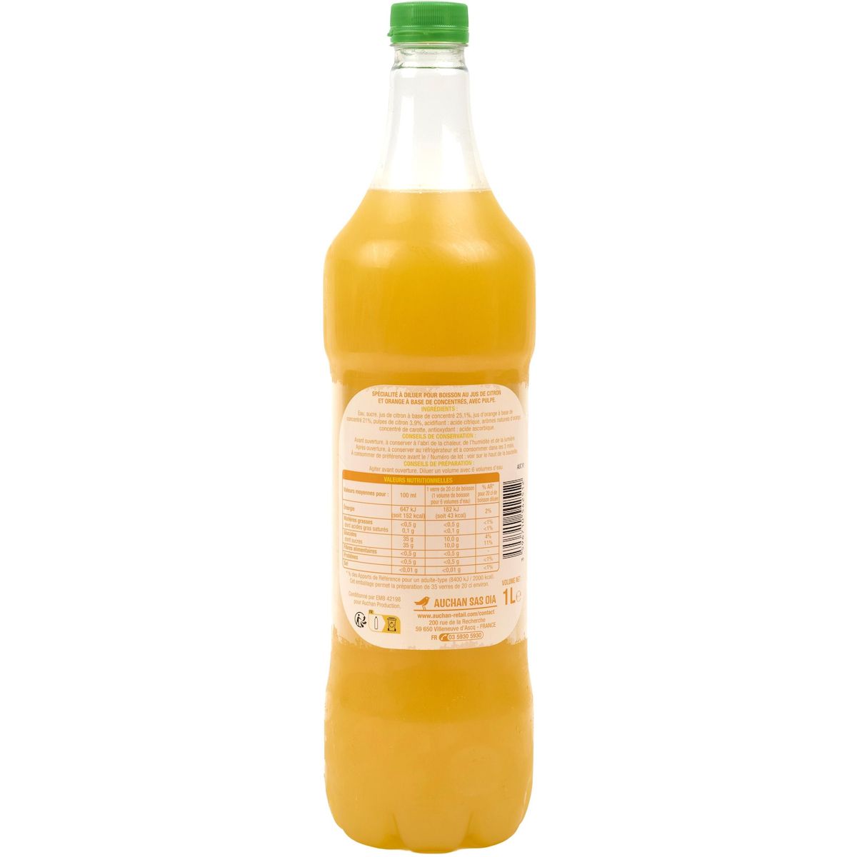 AUCHAN Concentré d'orange et citron à diluer 1l