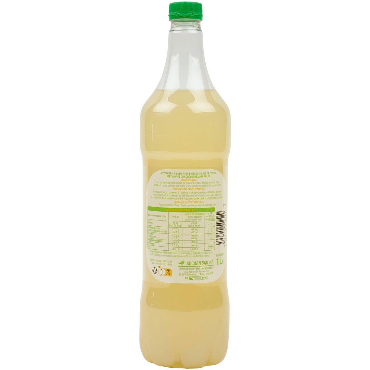 AUCHAN Concentré de citron vert à diluer 1l