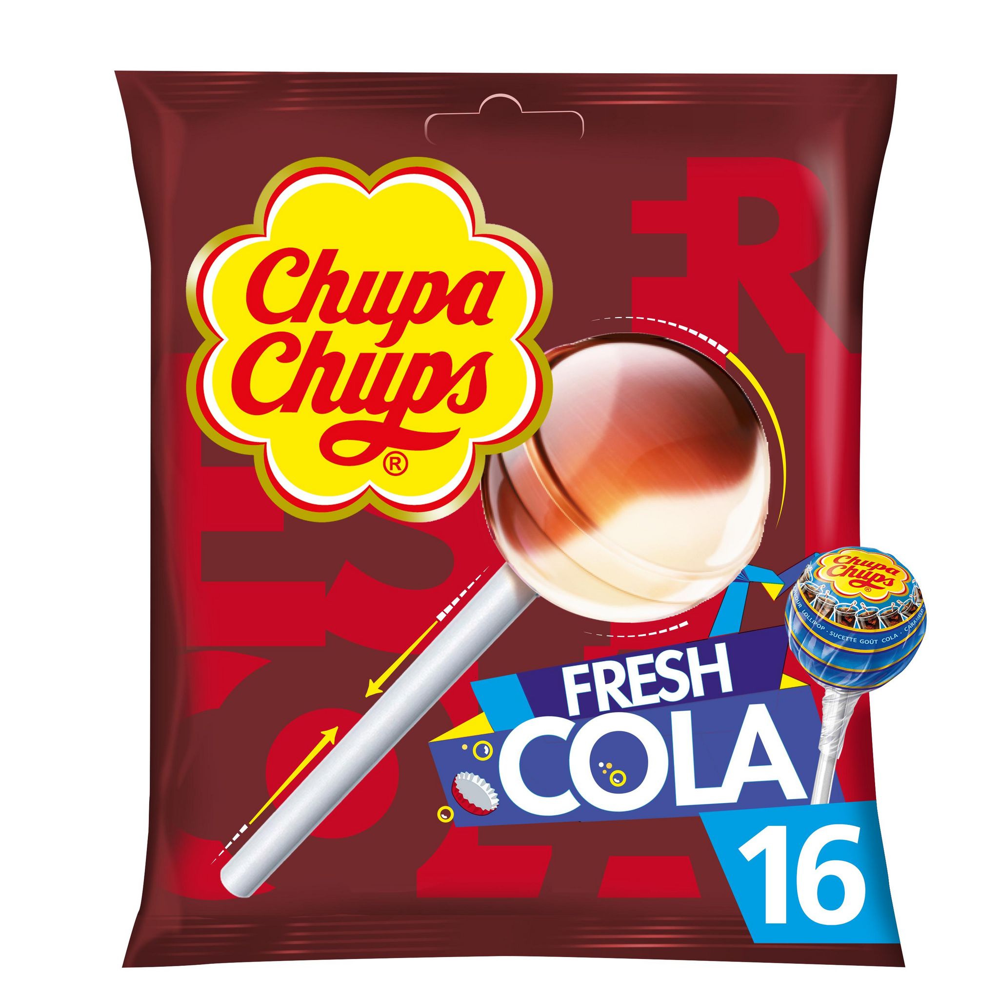 CHUPA CHUPS Sucettes aux goûts cola et cola citron 16 sucettes 192g