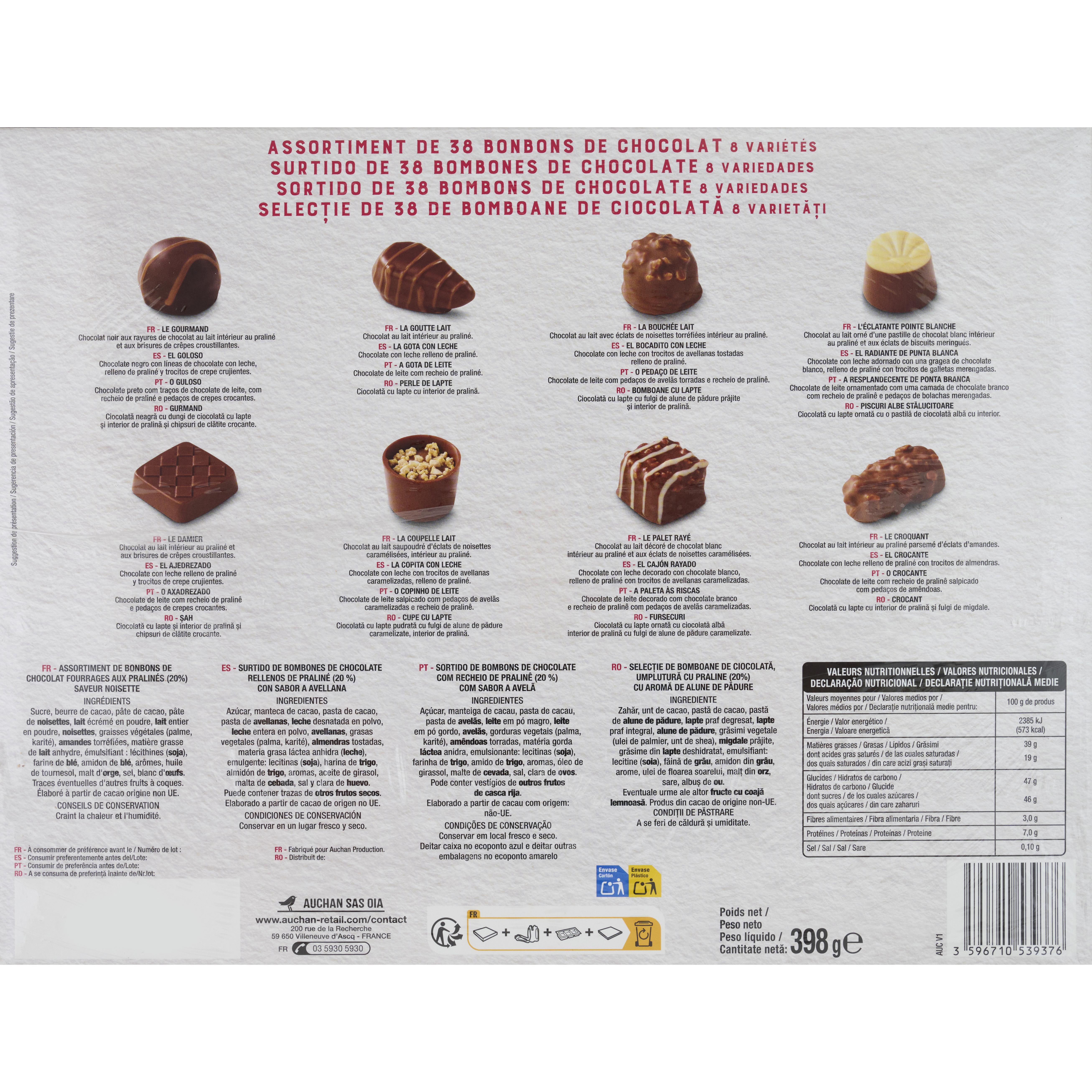 Voir la diapositive 2 : VENDOME Assortiment de bonbons de chocolat fourrages aux pralinés saveur noisette 398g