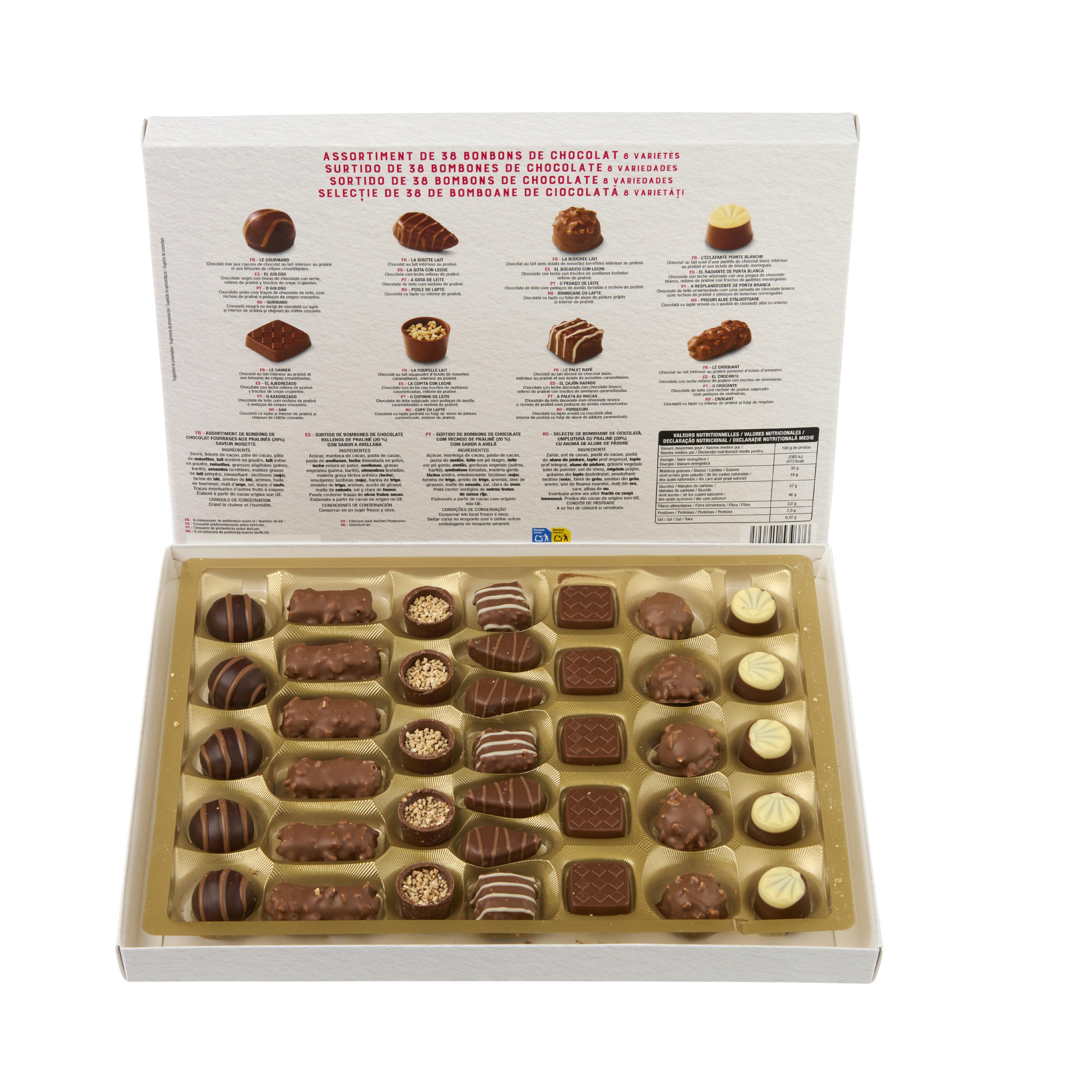 Voir la diapositive 3 : VENDOME Assortiment de bonbons de chocolat fourrages aux pralinés saveur noisette 398g