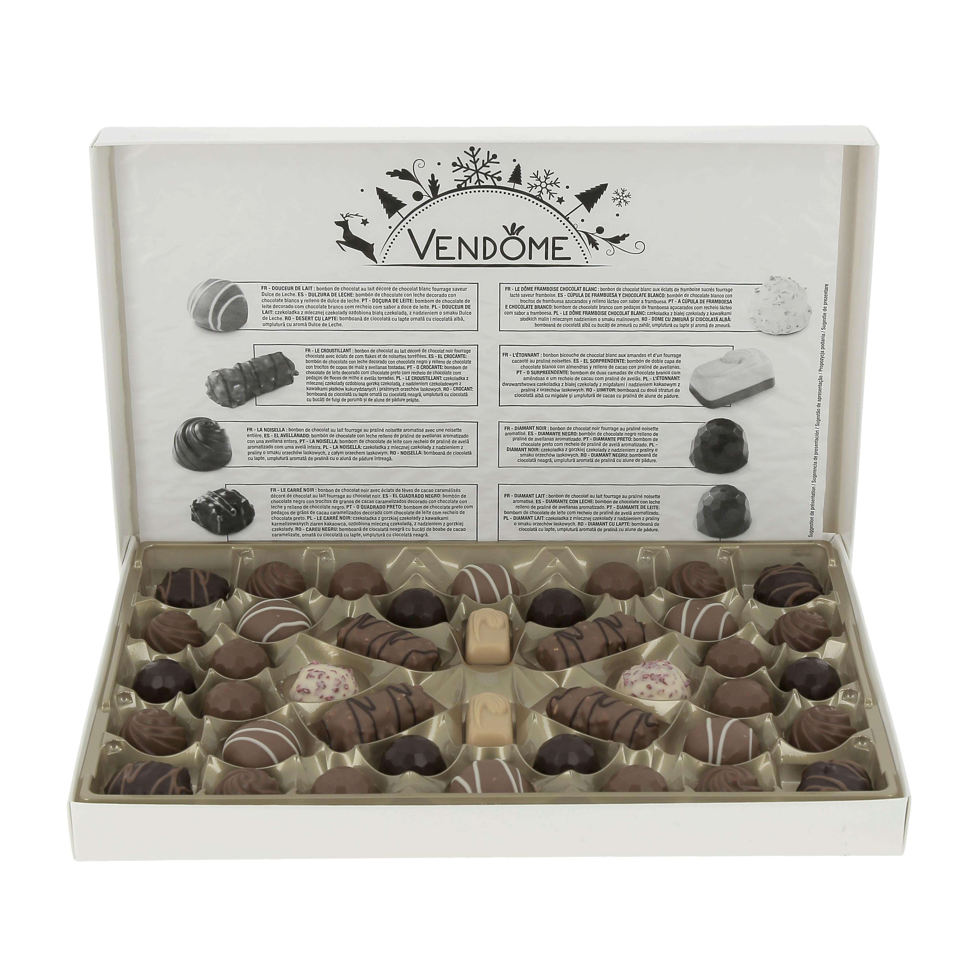 Voir la diapositive 2 : VENDOME Assortiment de bonbons de chocolat au lait, noir et blanc 433g