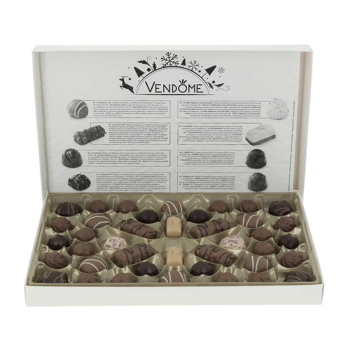 VENDOME Assortiment de bonbons de chocolat au lait, noir et blanc 433g
