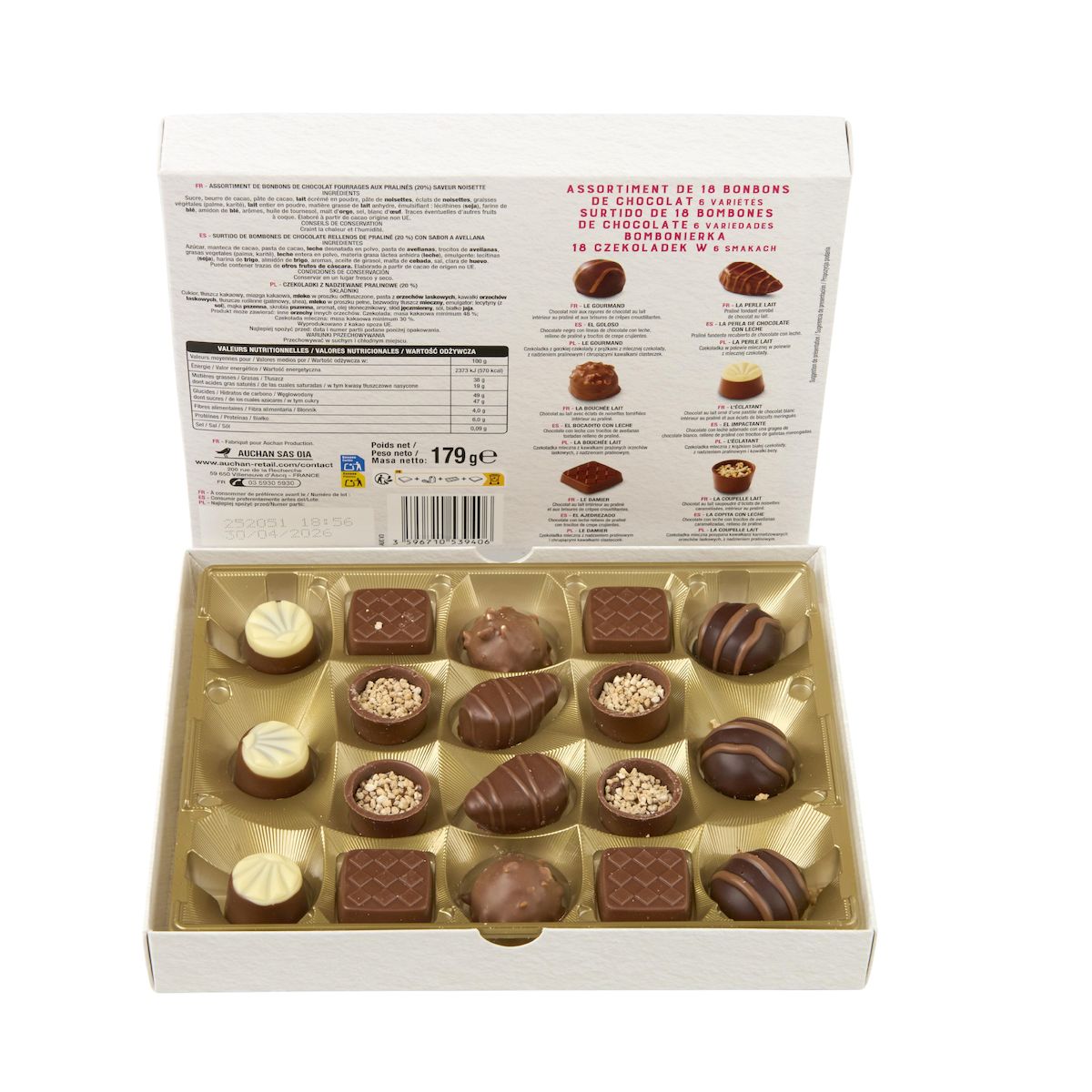 VENDOME Assortiment de bonbons de chocolat fourrages aux pralinés saveur noisette 179g