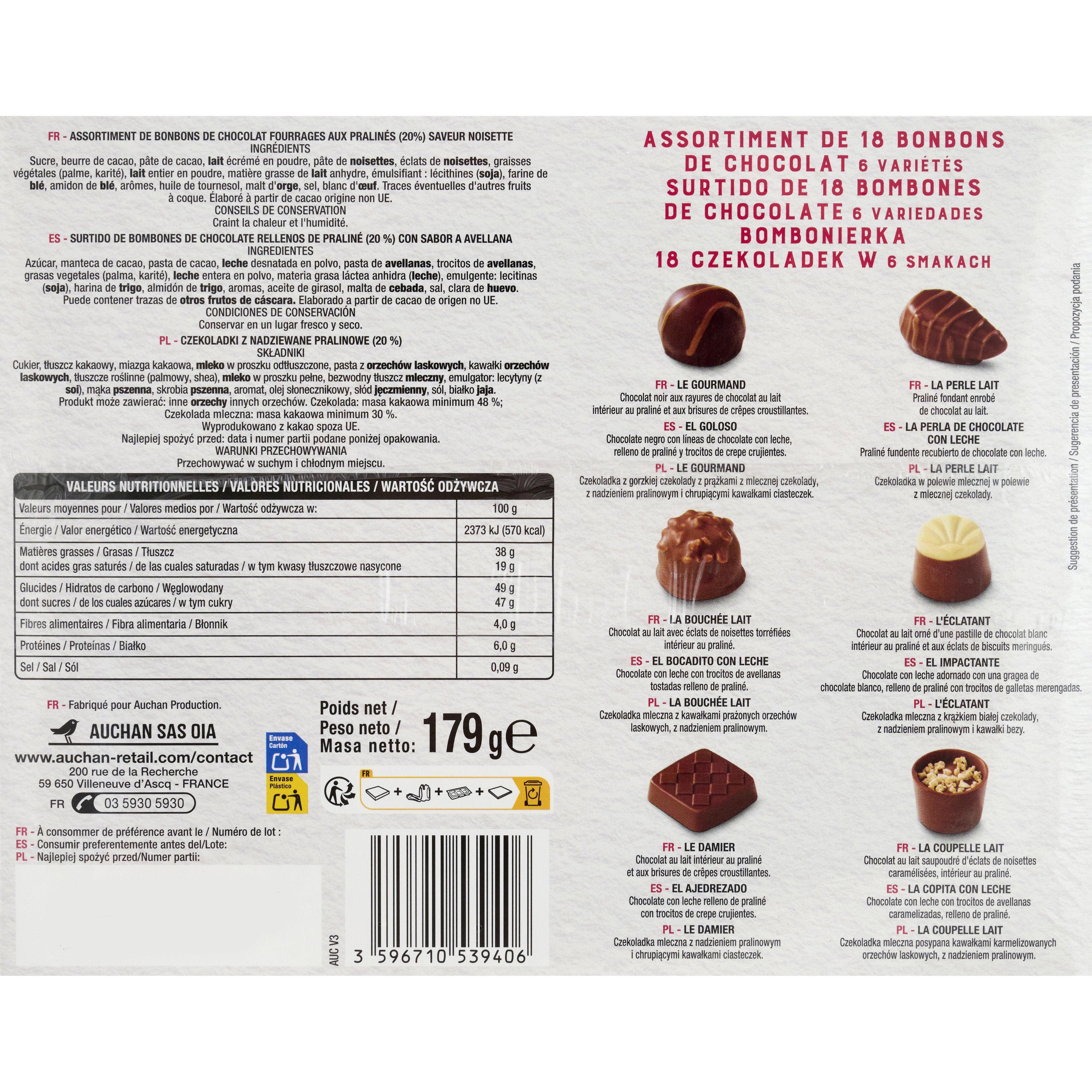 Voir la diapositive 4 : VENDOME Assortiment de bonbons de chocolat fourrages aux pralinés saveur noisette 179g