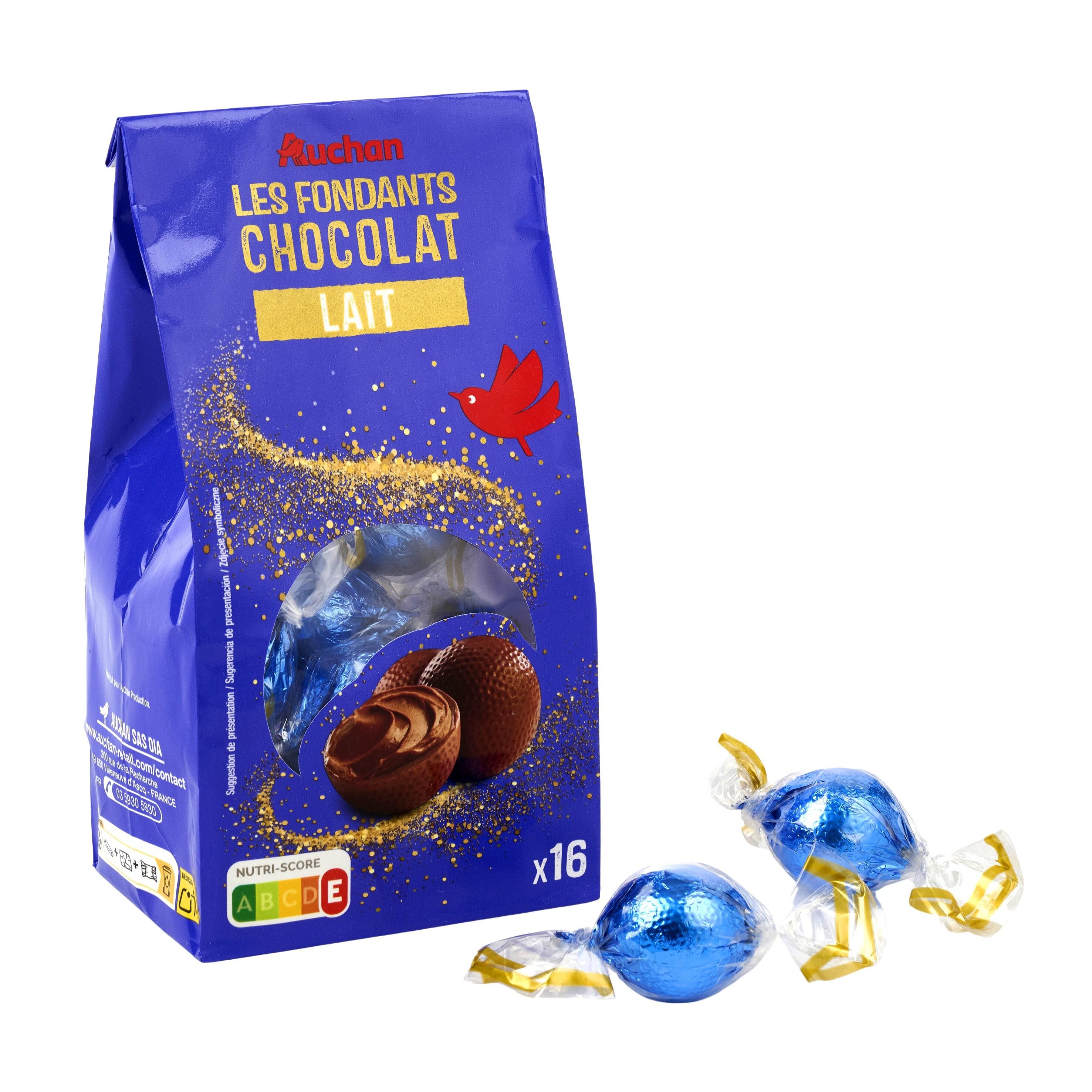 Voir la diapositive 2 : AUCHAN Les fondants au chocolat au lait 16 bonbons 200g