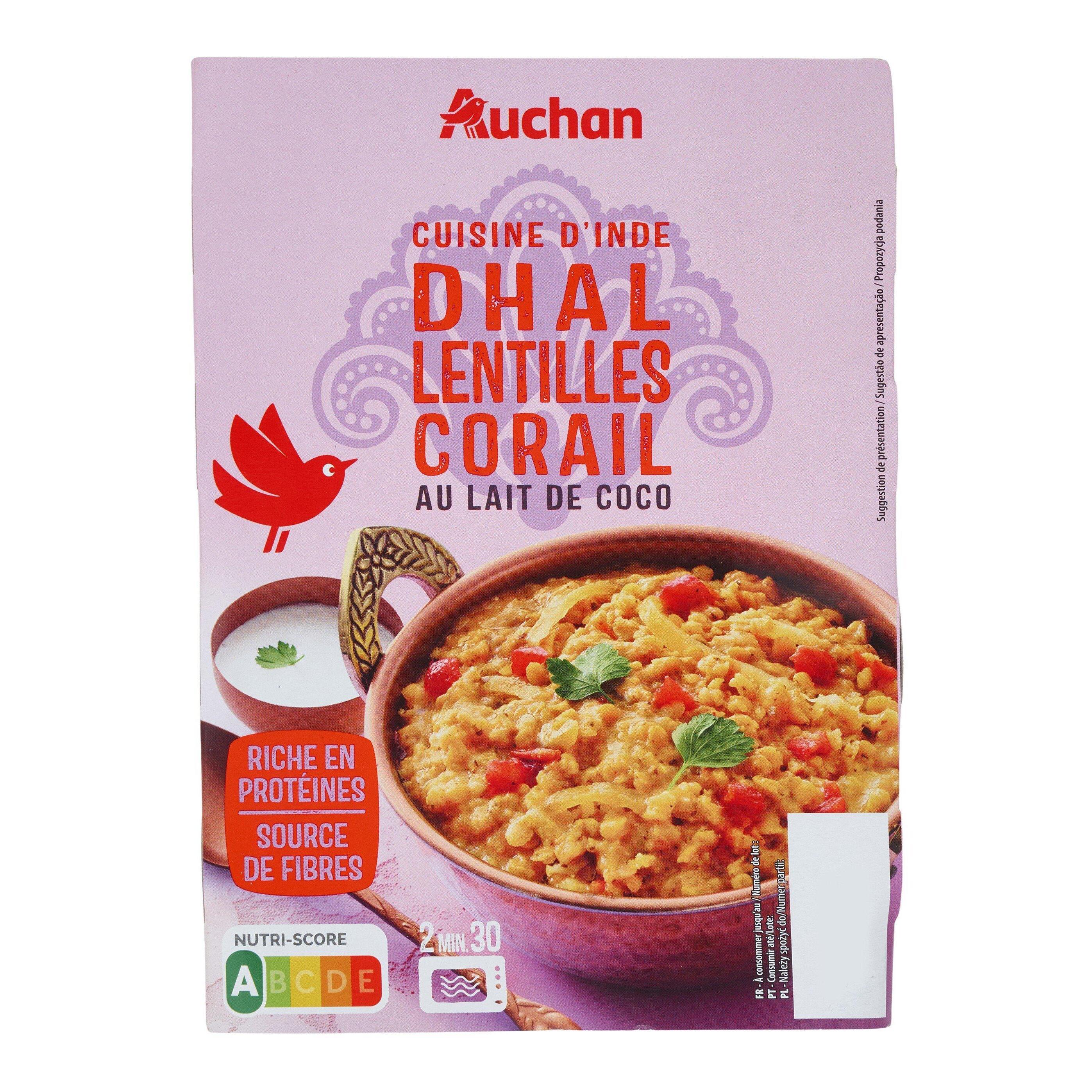Voir la diapositive 3 : AUCHAN Dahl lentilles corail au lait de coco 1 part 280g