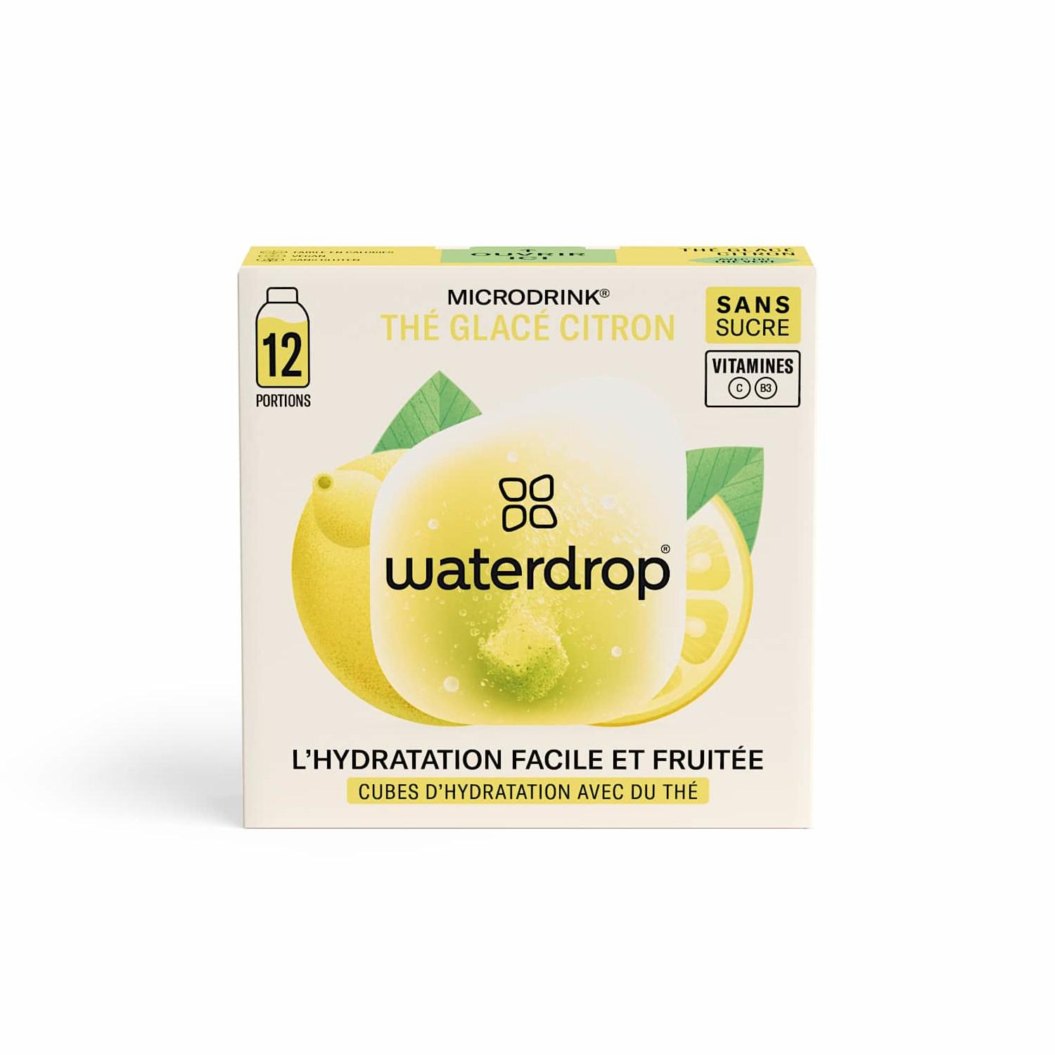 WATERDROP Cubes d'hydratation avec vitamines au thé glacé citron sans sucres 12 cubes