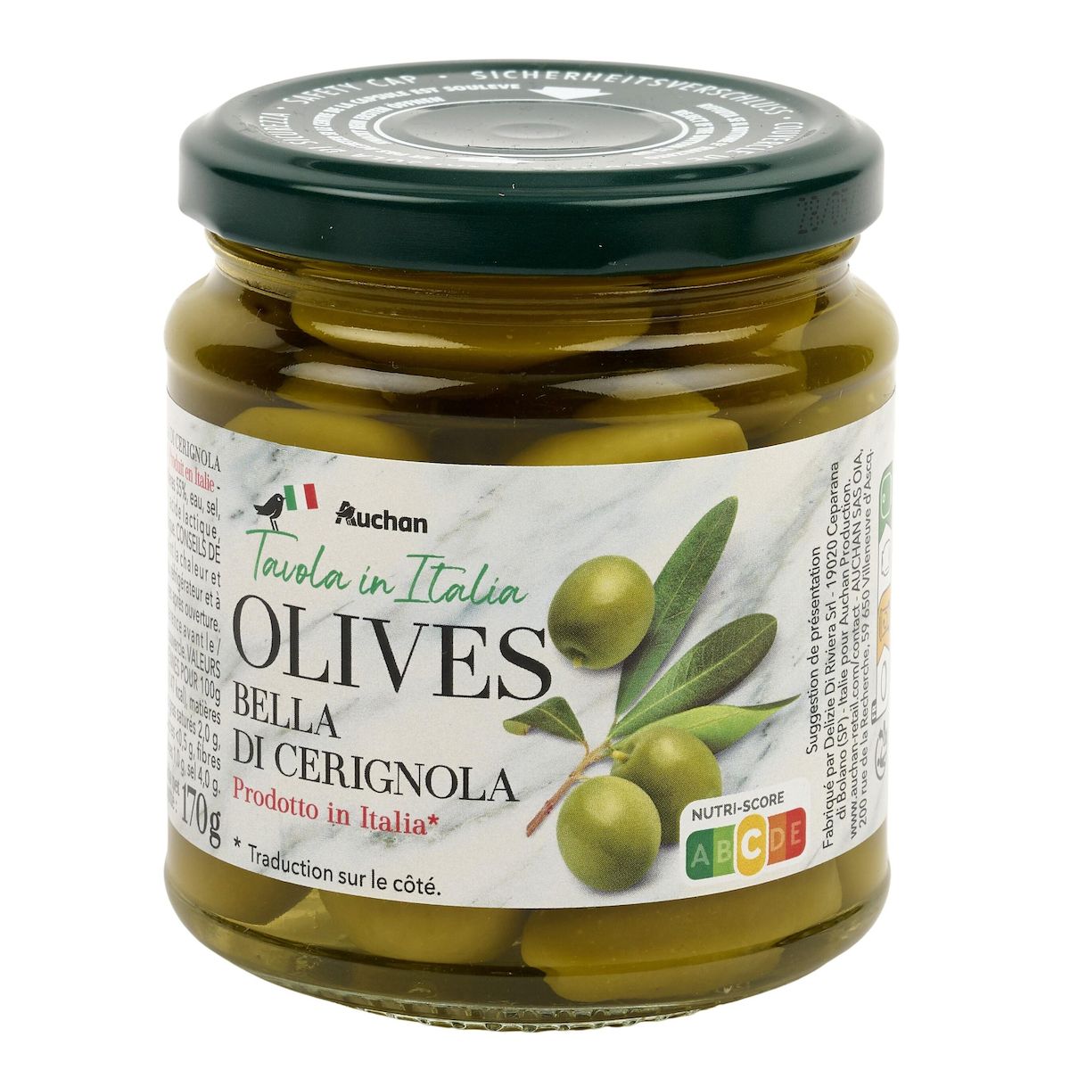 AUCHAN TAVOLA IN ITALIA Olives vertes bella di cerignola 170g