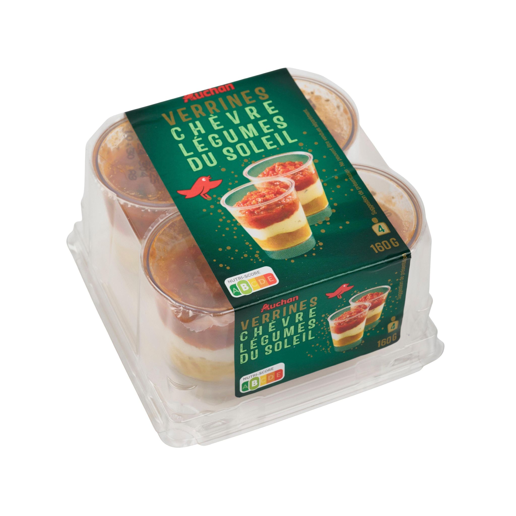 Voir la diapositive 2 : AUCHAN Verrines chèvre et légumes du soleil 4 pièces 160g