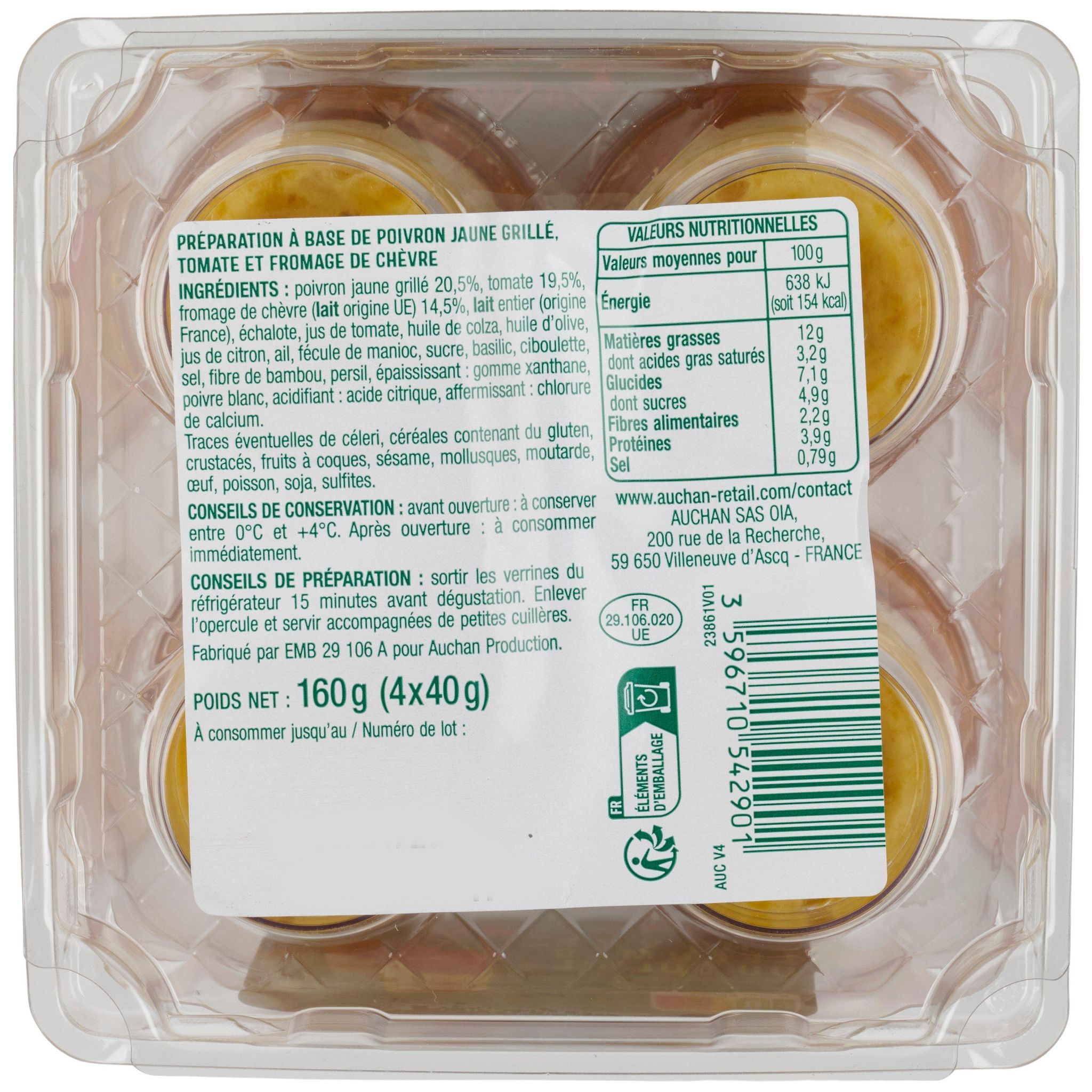 Voir la diapositive 3 : AUCHAN Verrines chèvre et légumes du soleil 4 pièces 160g
