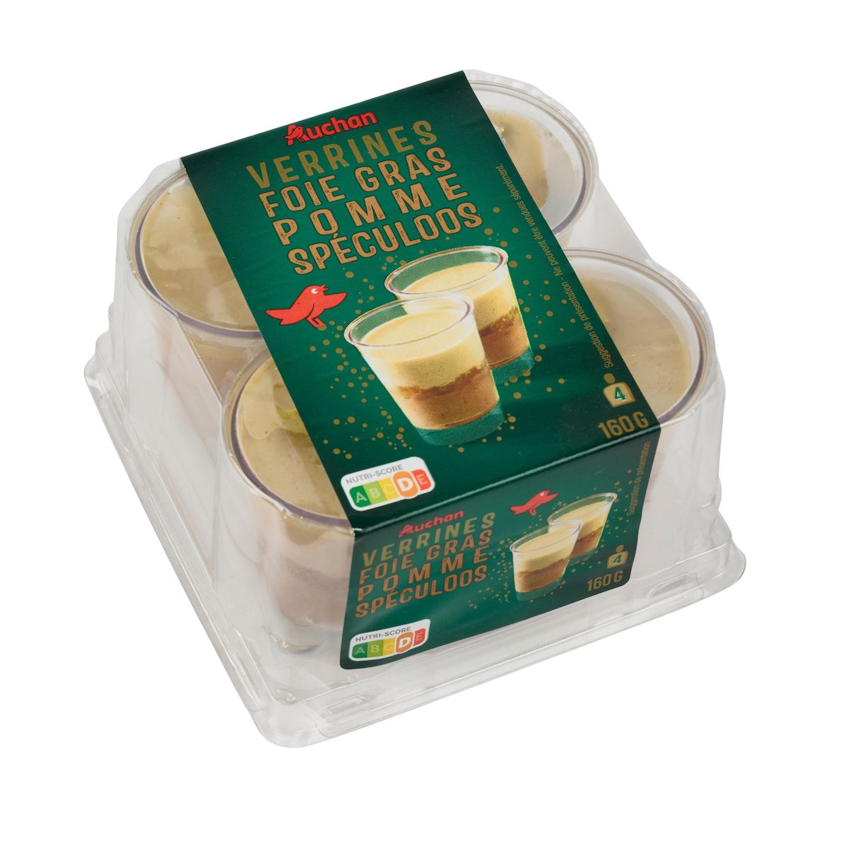 AUCHAN Verrines de foie gras pomme spéculoos 4 pièces 160g