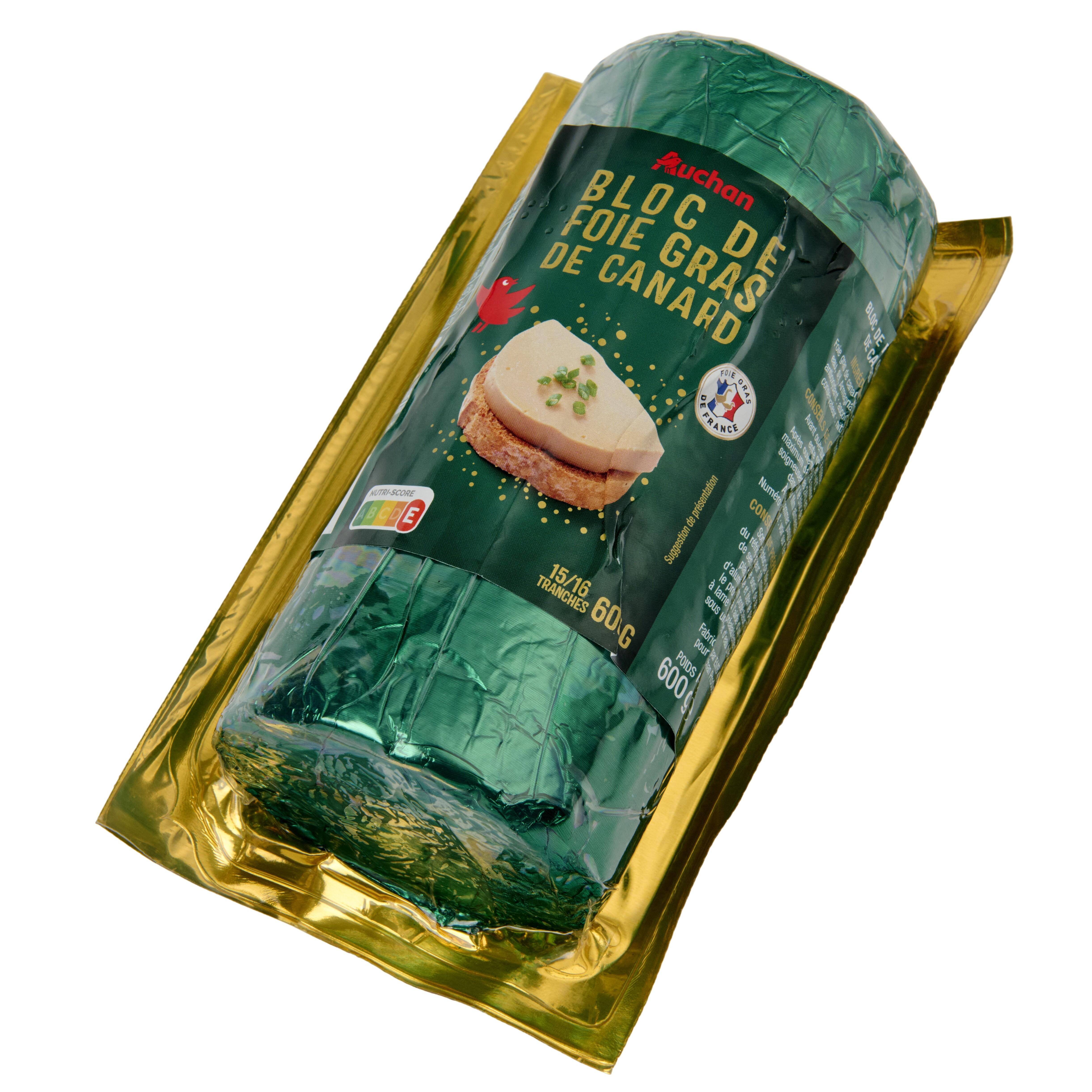Voir la diapositive 2 : AUCHAN Bloc de foie gras de canard 15/16 parts 600g
