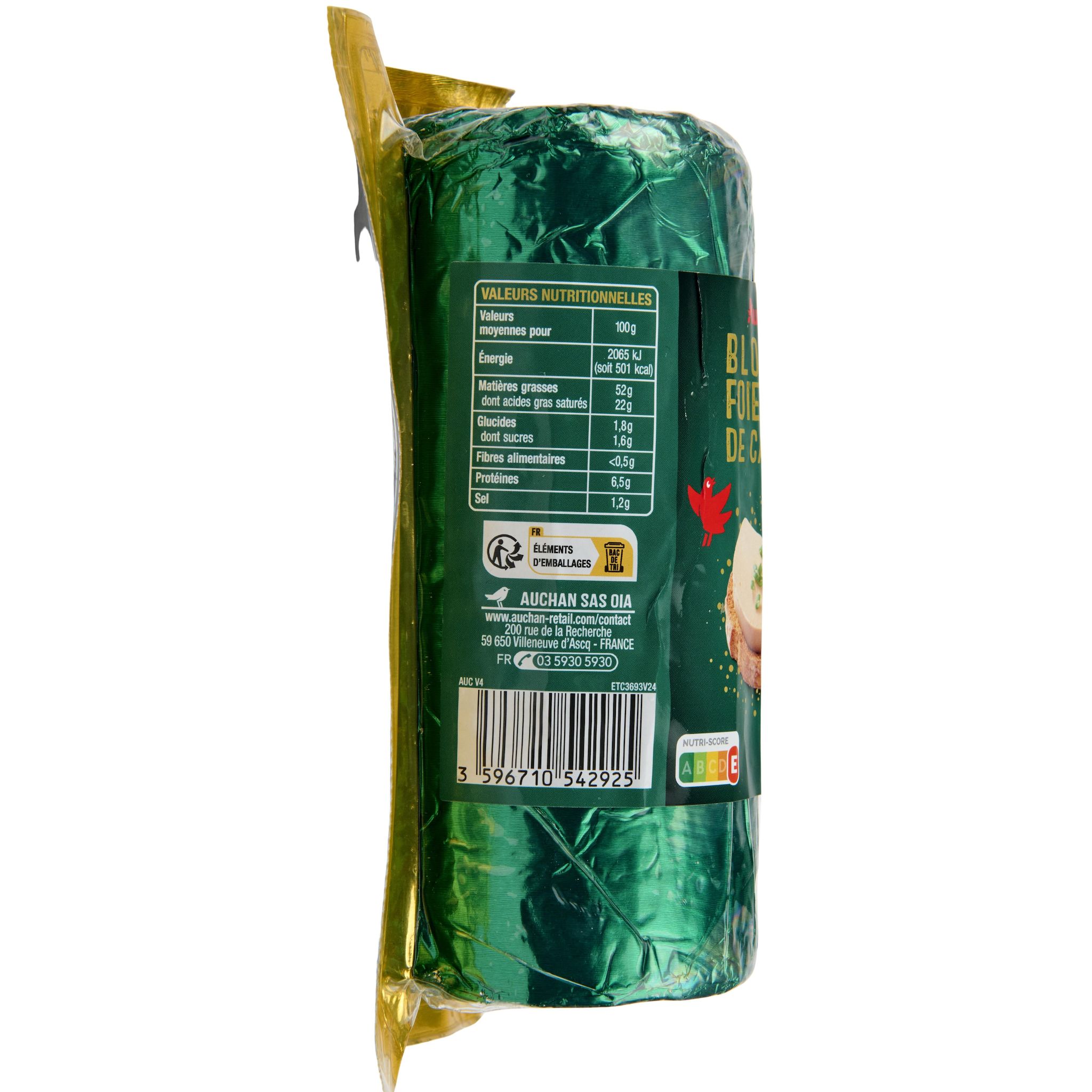 Voir la diapositive 3 : AUCHAN Bloc de foie gras de canard 15/16 parts 600g