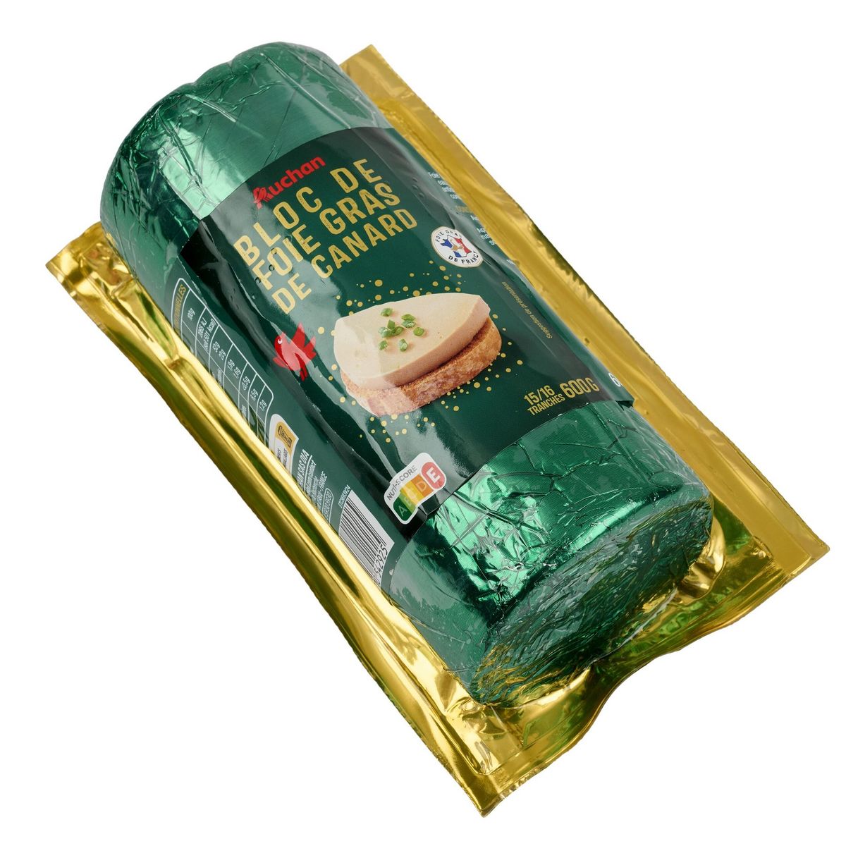 AUCHAN Bloc de foie gras de canard 15/16 parts 600g