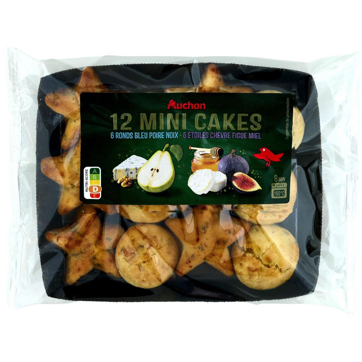 AUCHAN Mini cakes bleu poivre noix et chèvre figue miel 12 pièces 165g