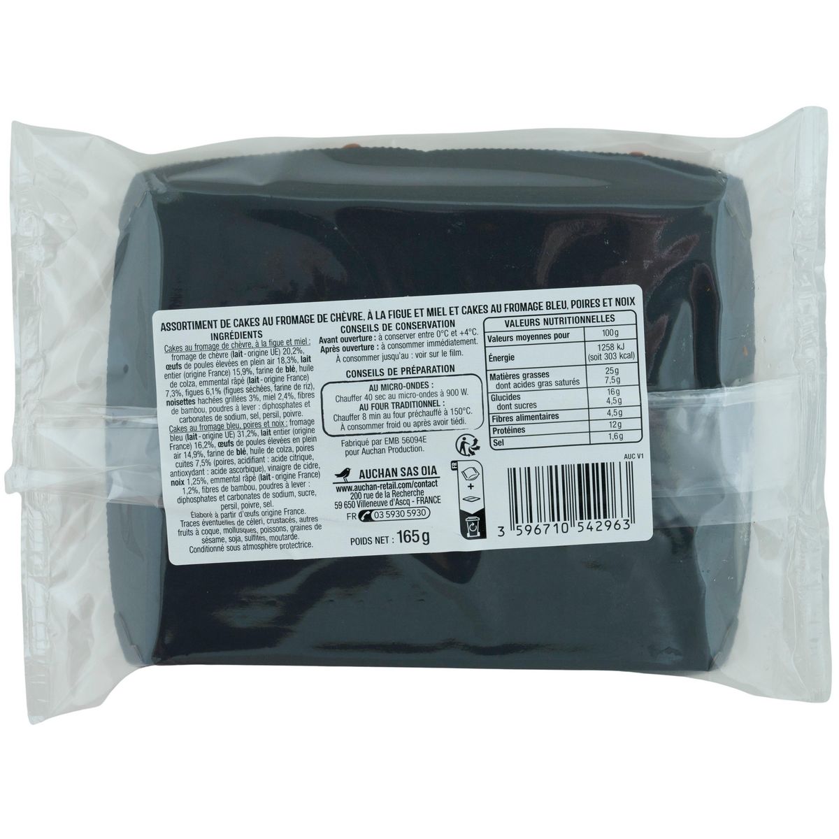 AUCHAN Mini cakes bleu poivre noix et chèvre figue miel 12 pièces 165g