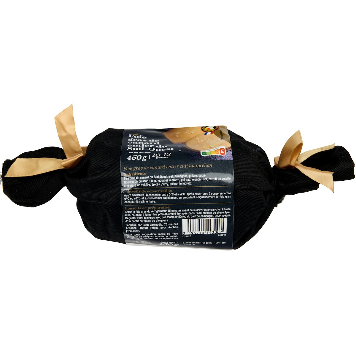 AUCHAN Foie gras de canard entier du Sud-Ouest 10/12 parts 450g