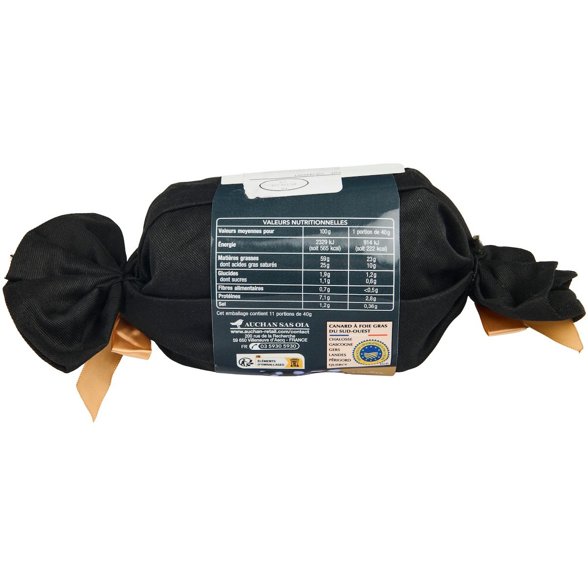 AUCHAN Foie gras de canard entier du Sud-Ouest 10/12 parts 450g