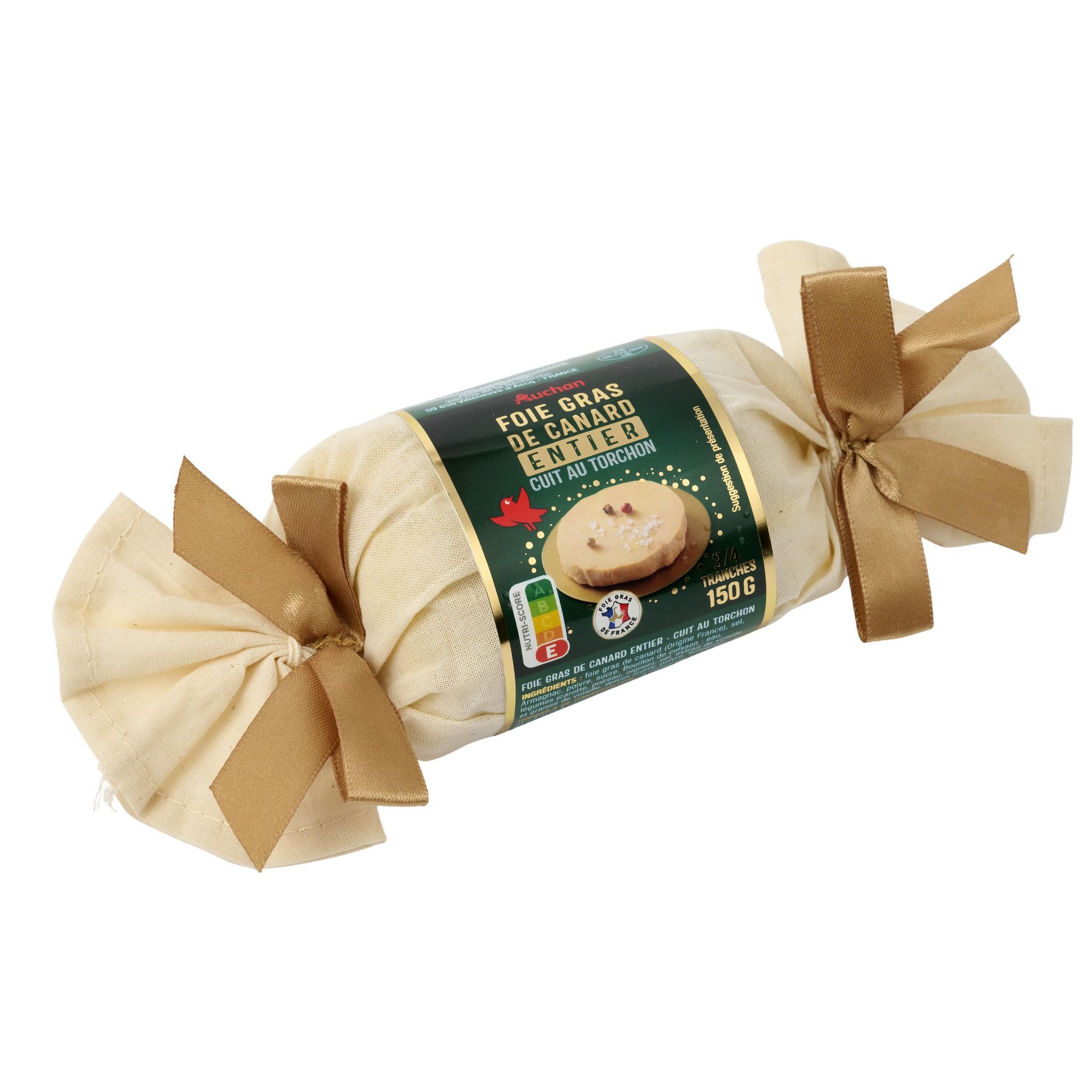 Voir la diapositive 3 : AUCHAN Foie gras de canard entier cuit au torchon 3/4 parts 150g