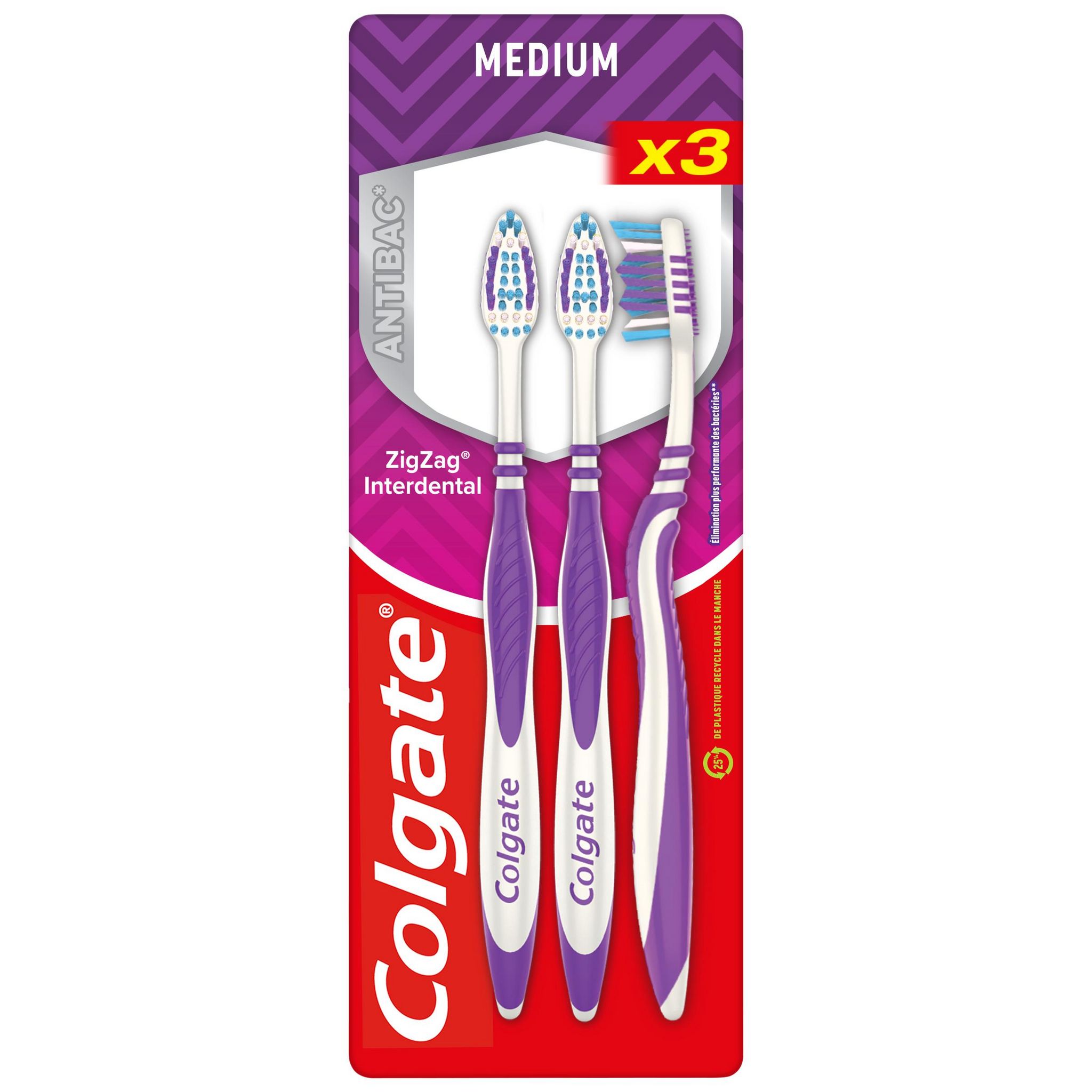 Voir la diapositive 2 : COLGATE Brosse à dents zig-zag medium 3 brosses à dents