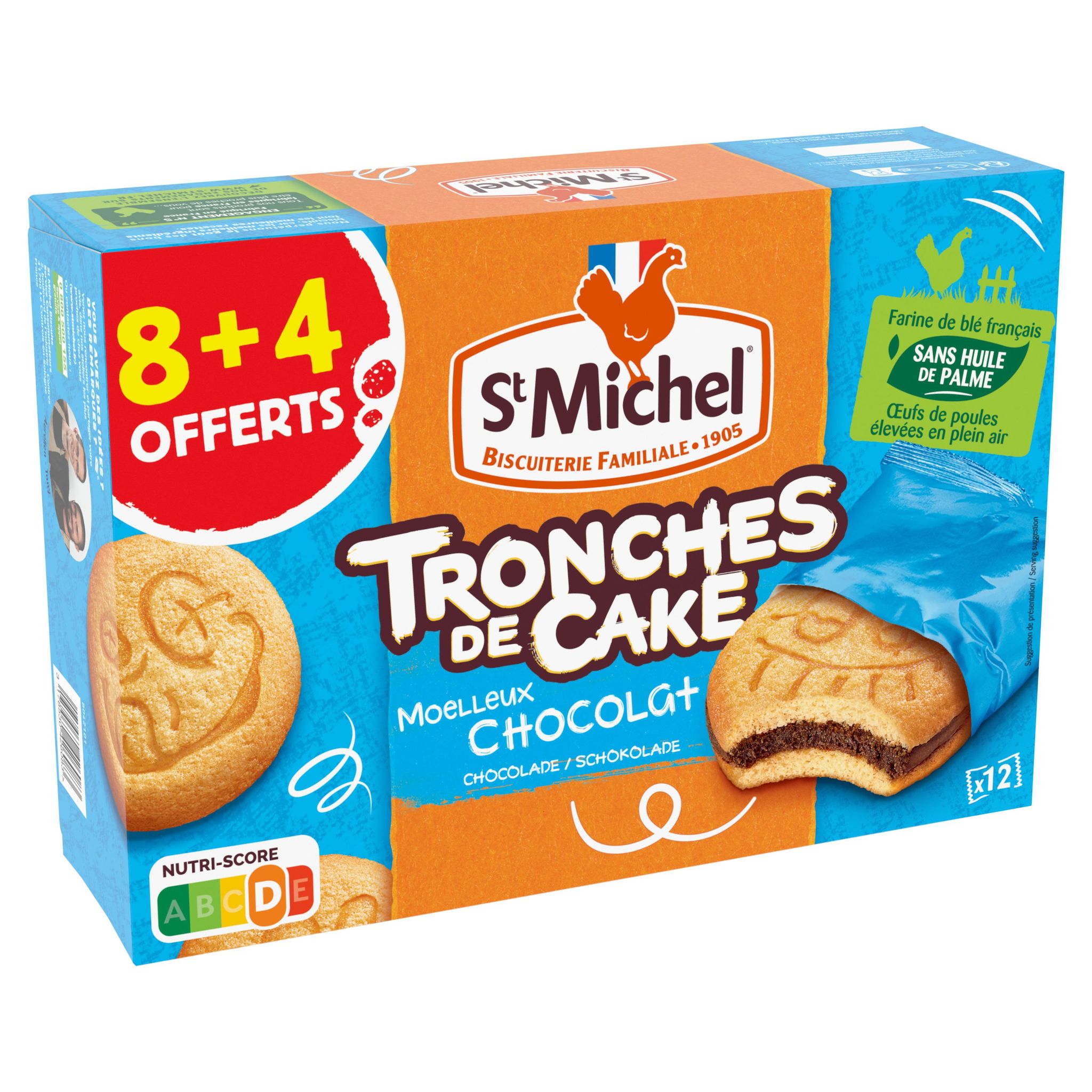 ST MICHEL Biscuits moelleux tronches de cake fourrés au chocolat 8+4 offerts 350g